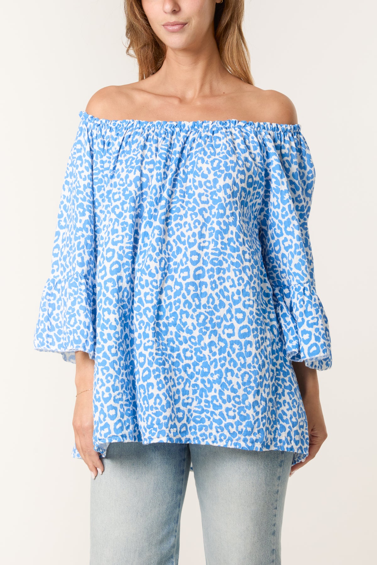 Leopard Print Bardot Cheesecloth Top