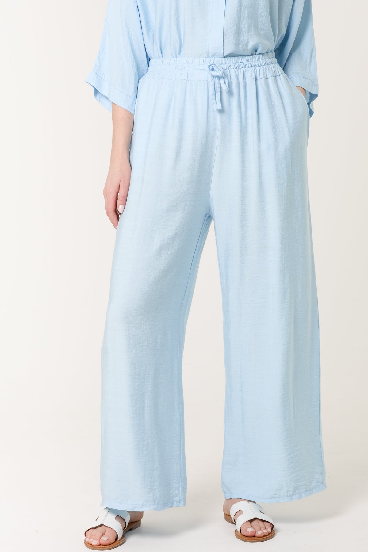 Elastic Waist Pocket Wide Leg Trousers