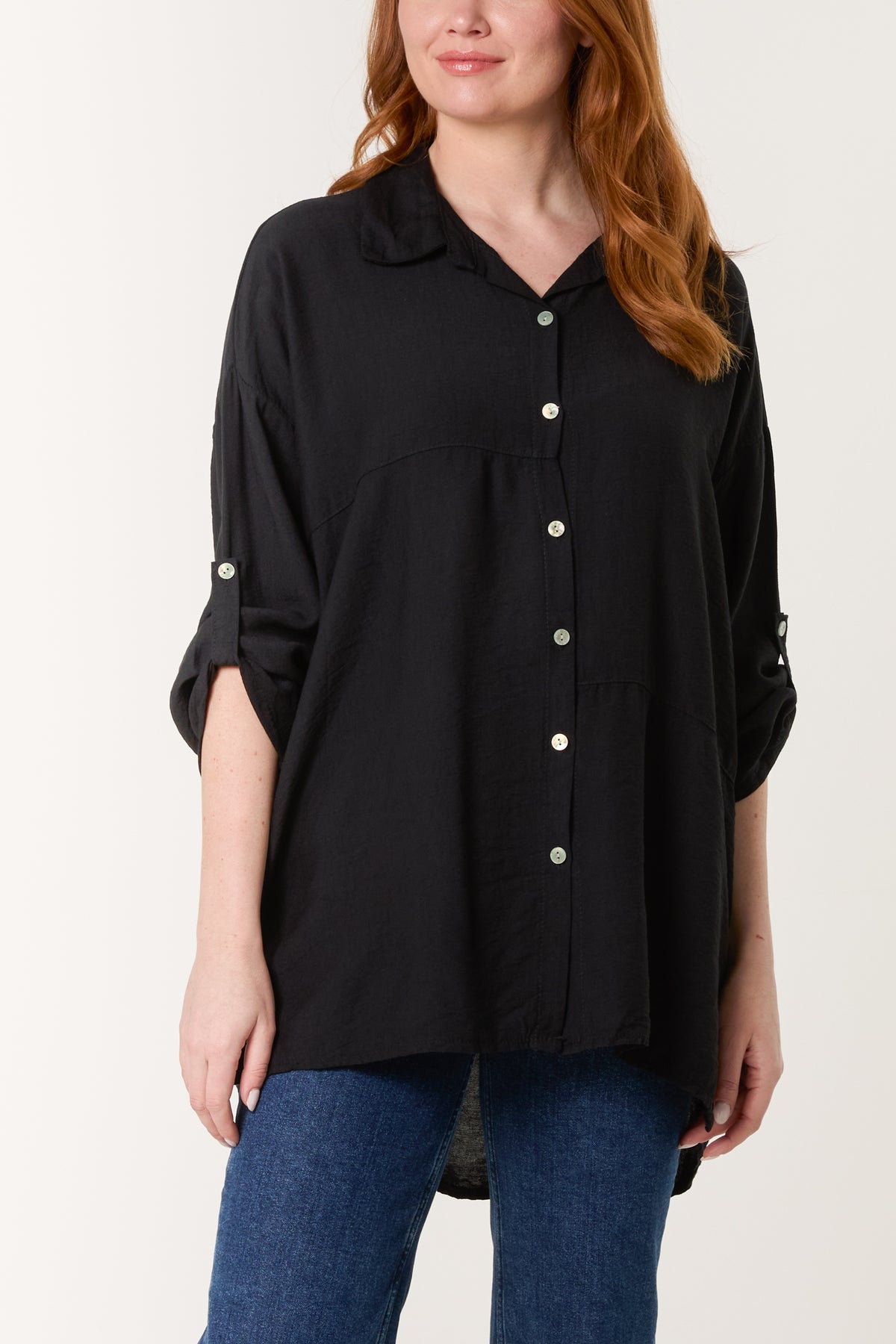 Collar Roll Sleeve Shell Button Shirt
