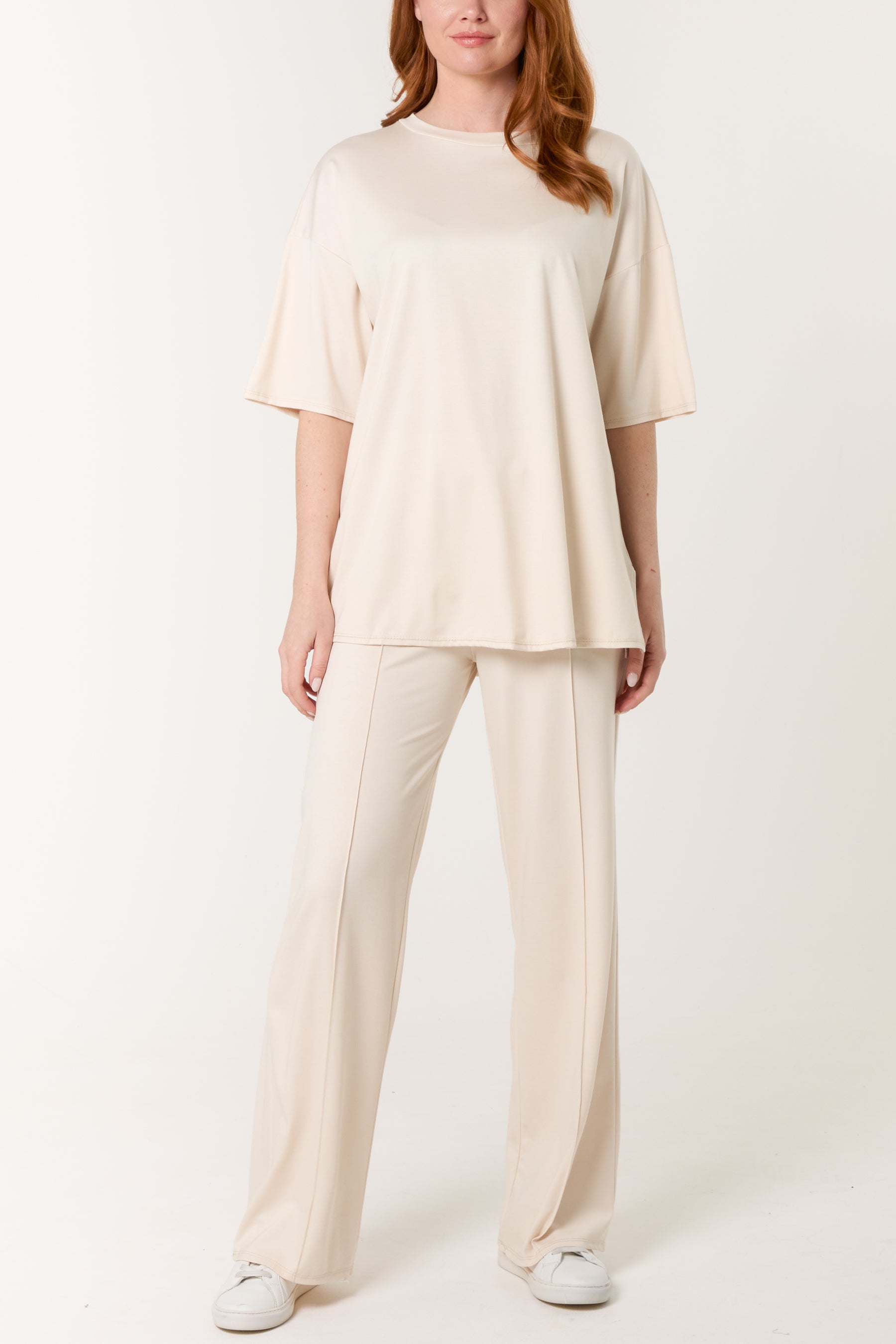 Short Sleeve Top Crease Trouser Set