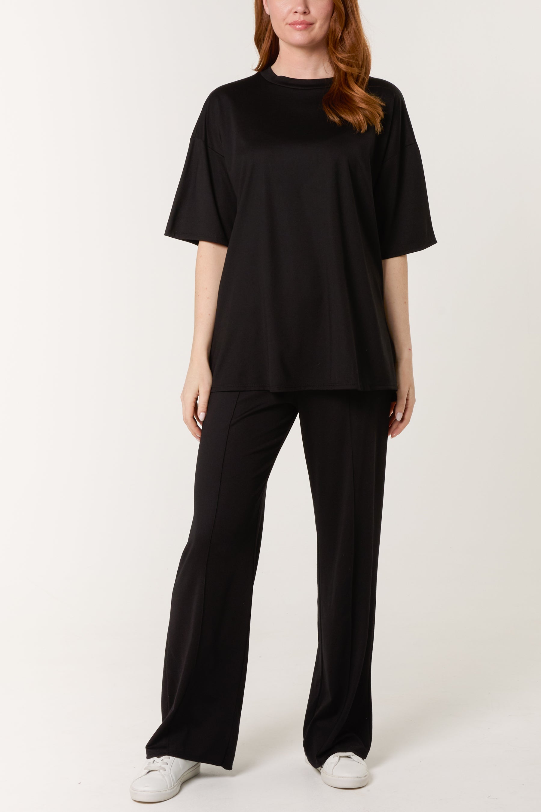 Short Sleeve Top Crease Trouser Set