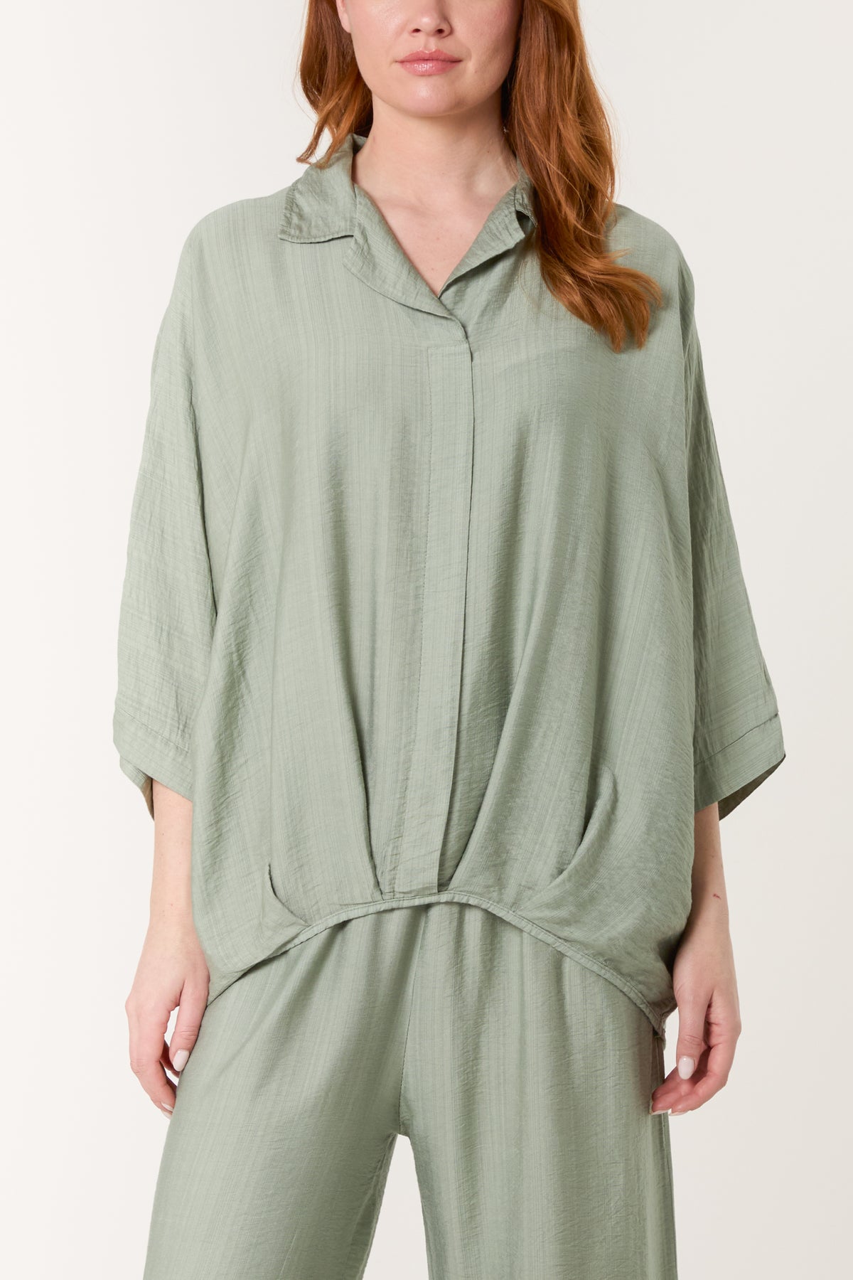 Lapel Collar Pleated Front Blouse
