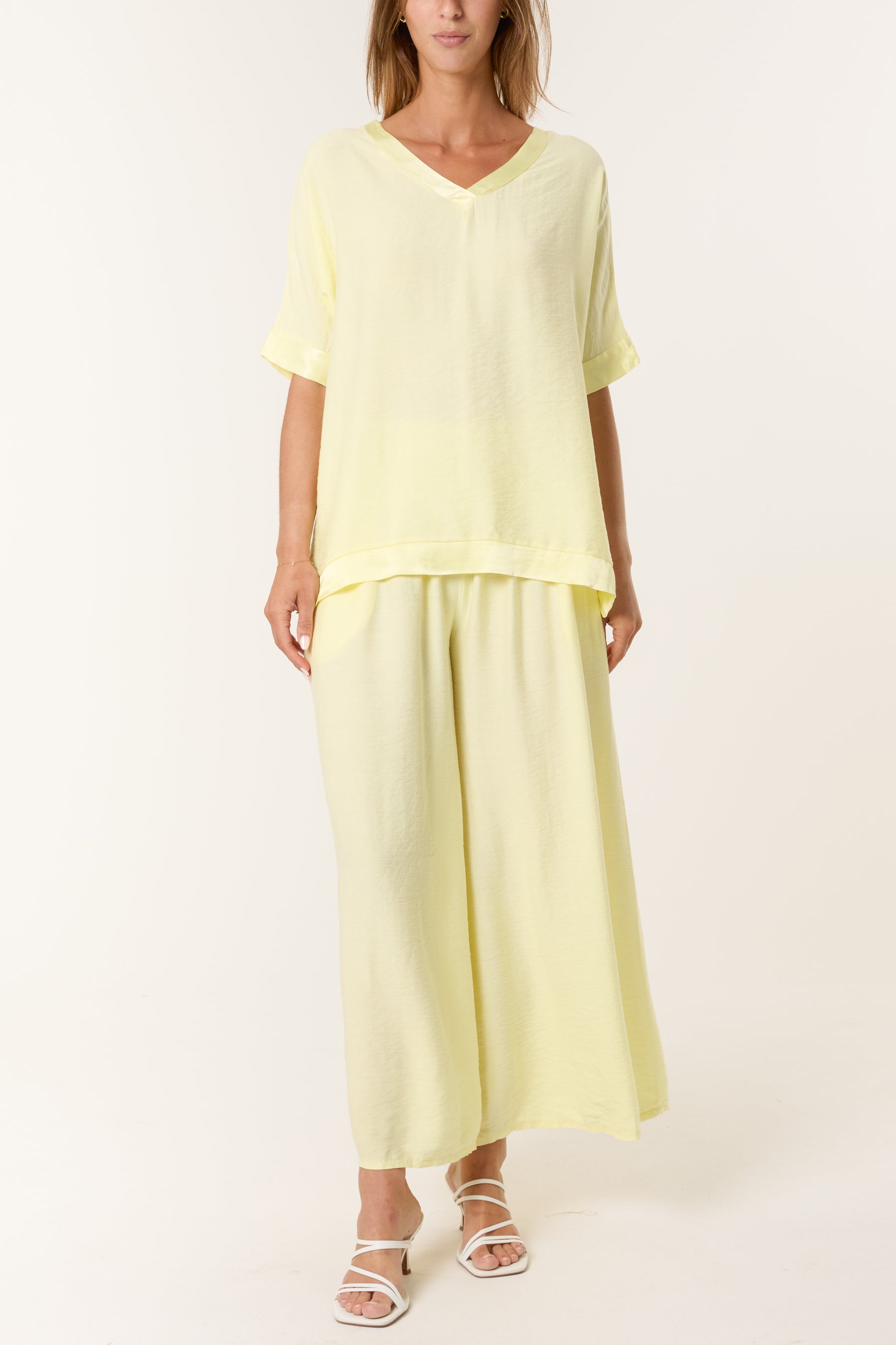 Satin Trim Top & Trousers Set