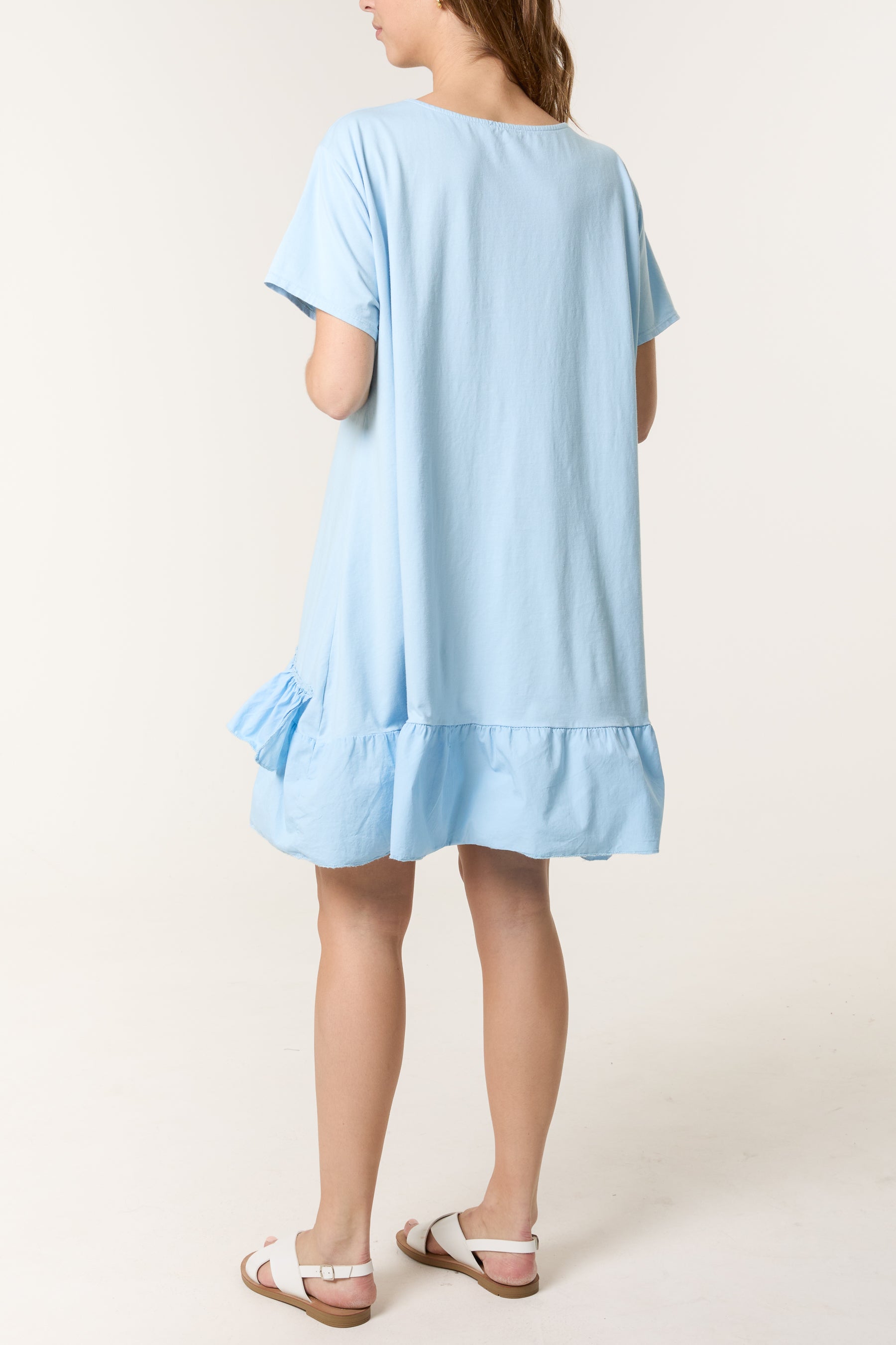 Cotton Blend Ruffle Hem Mini Dress
