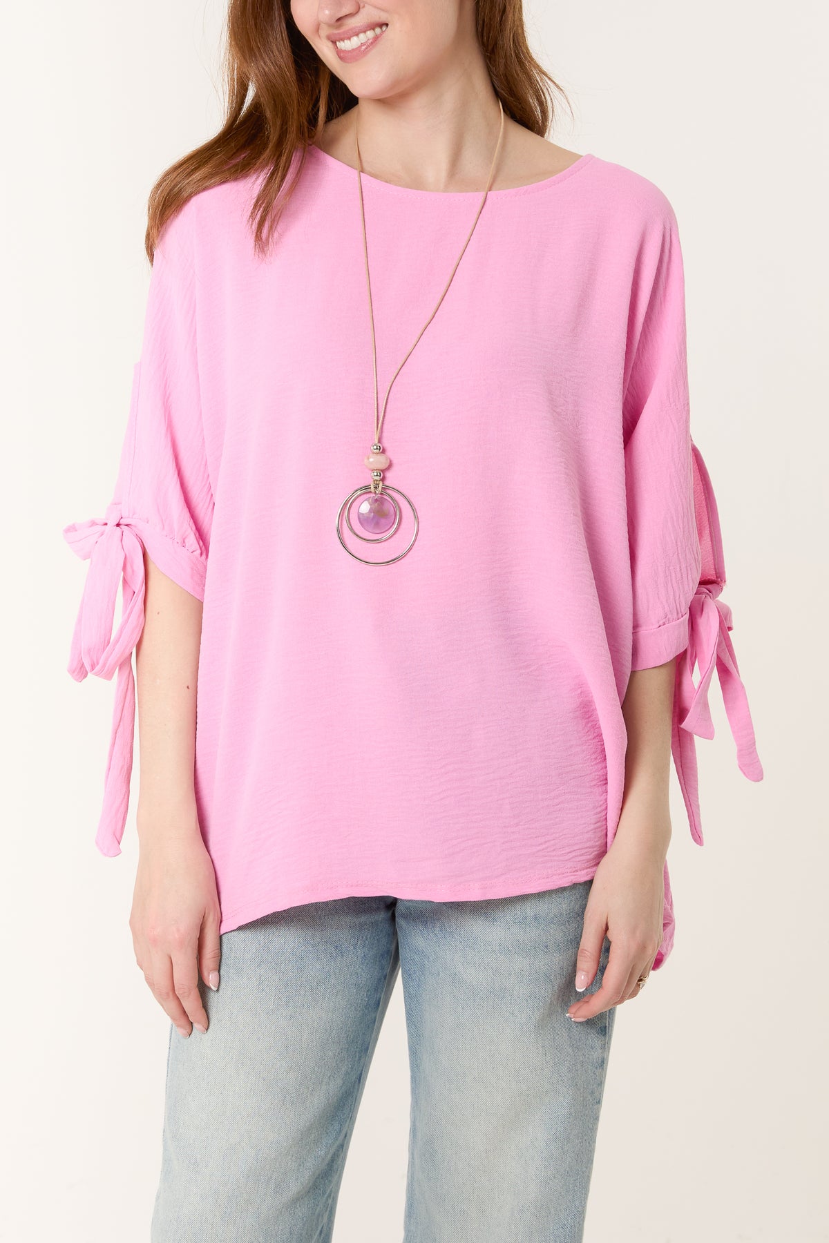 Necklace Bow Sleeve Blouse