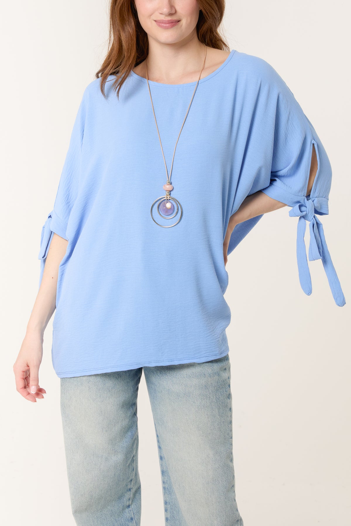 Necklace Bow Sleeve Blouse