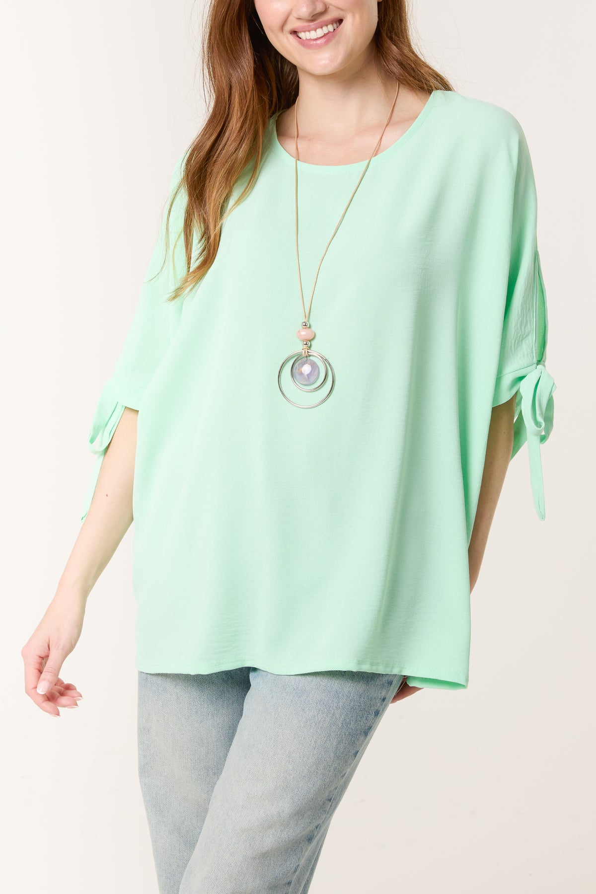 Necklace Bow Sleeve Blouse