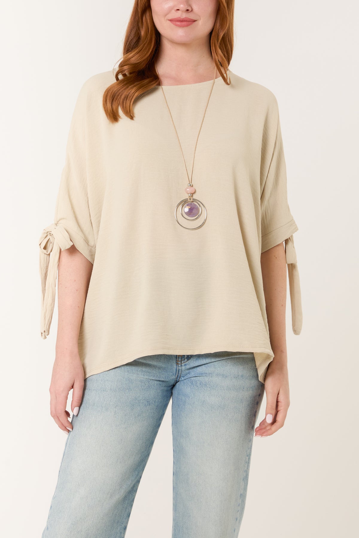 Necklace Bow Sleeve Blouse