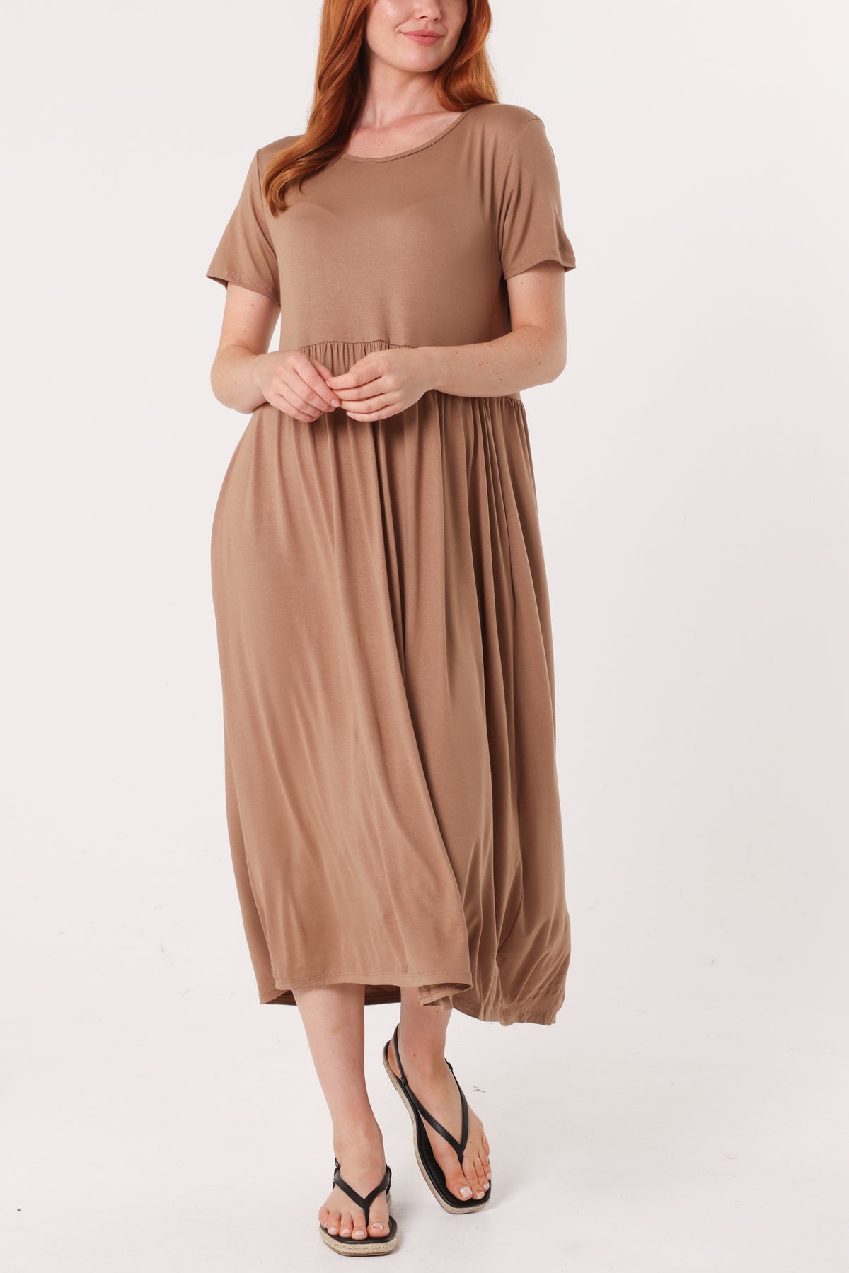 Round Neck Stretch Tiered Midi Dress