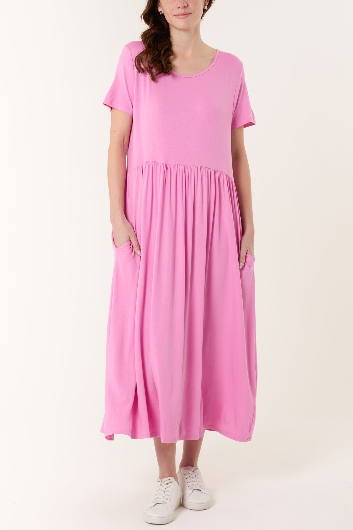 Round Neck Stretch Tiered Midi Dress