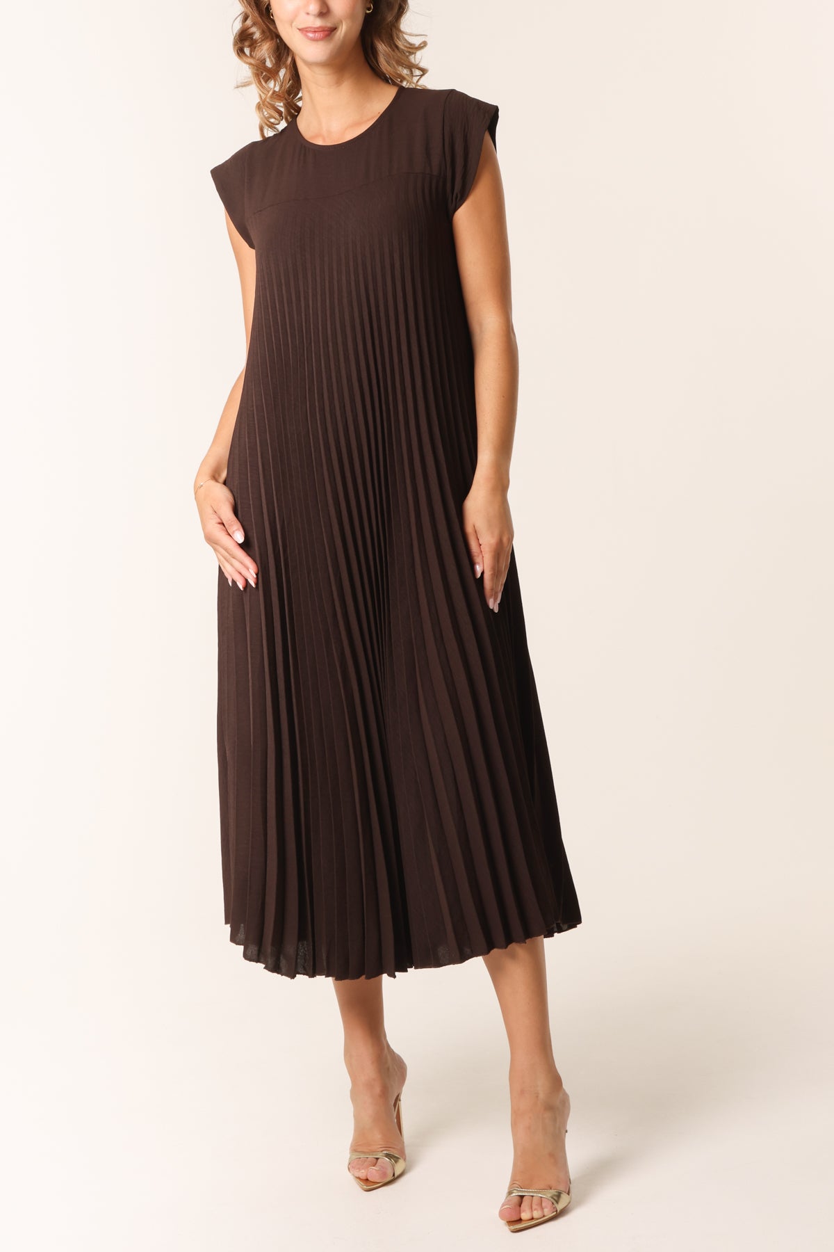 Pleated V-Neck Beaded Maxi Gown With Cap Sleeves Vintage Mauve main image 1