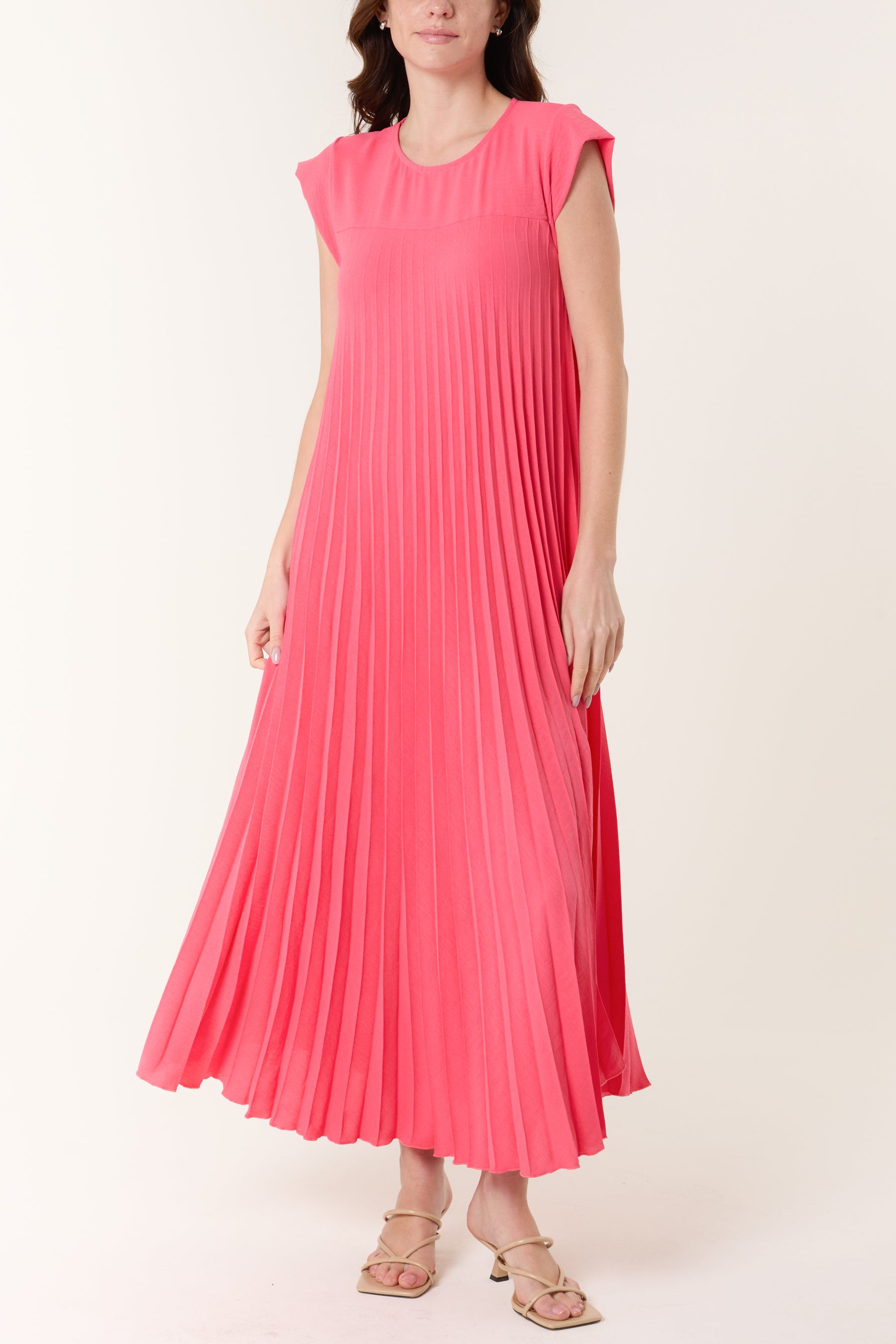 Cap Sleeve Pleated Maxi Dress