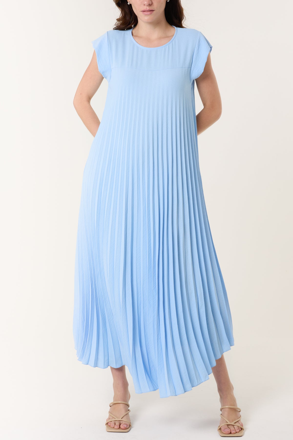 Cap Sleeve Pleated Maxi Dress