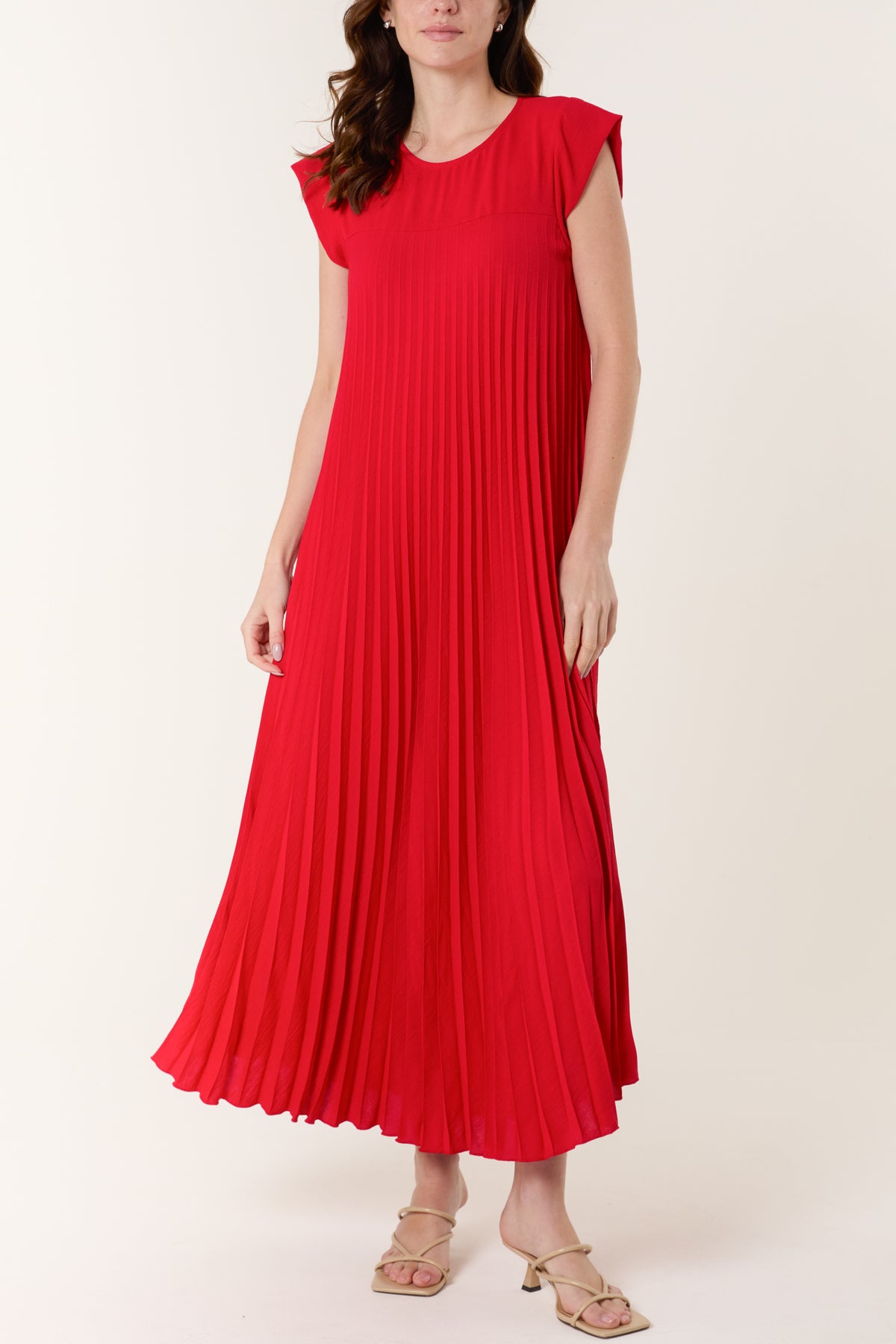 Cap Sleeve Pleated Maxi Dress