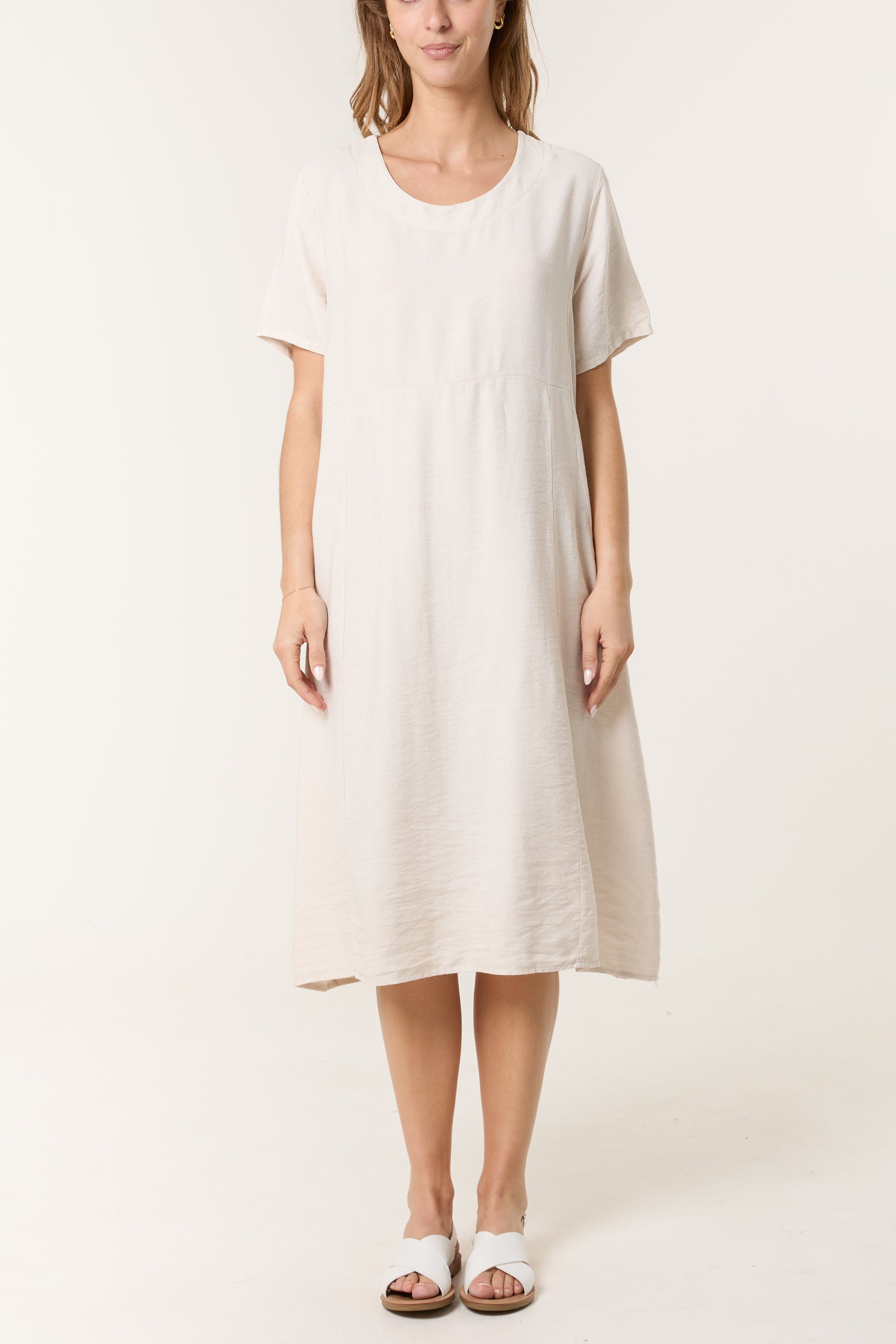 Boat Neck Short Sleeve Midi Dress