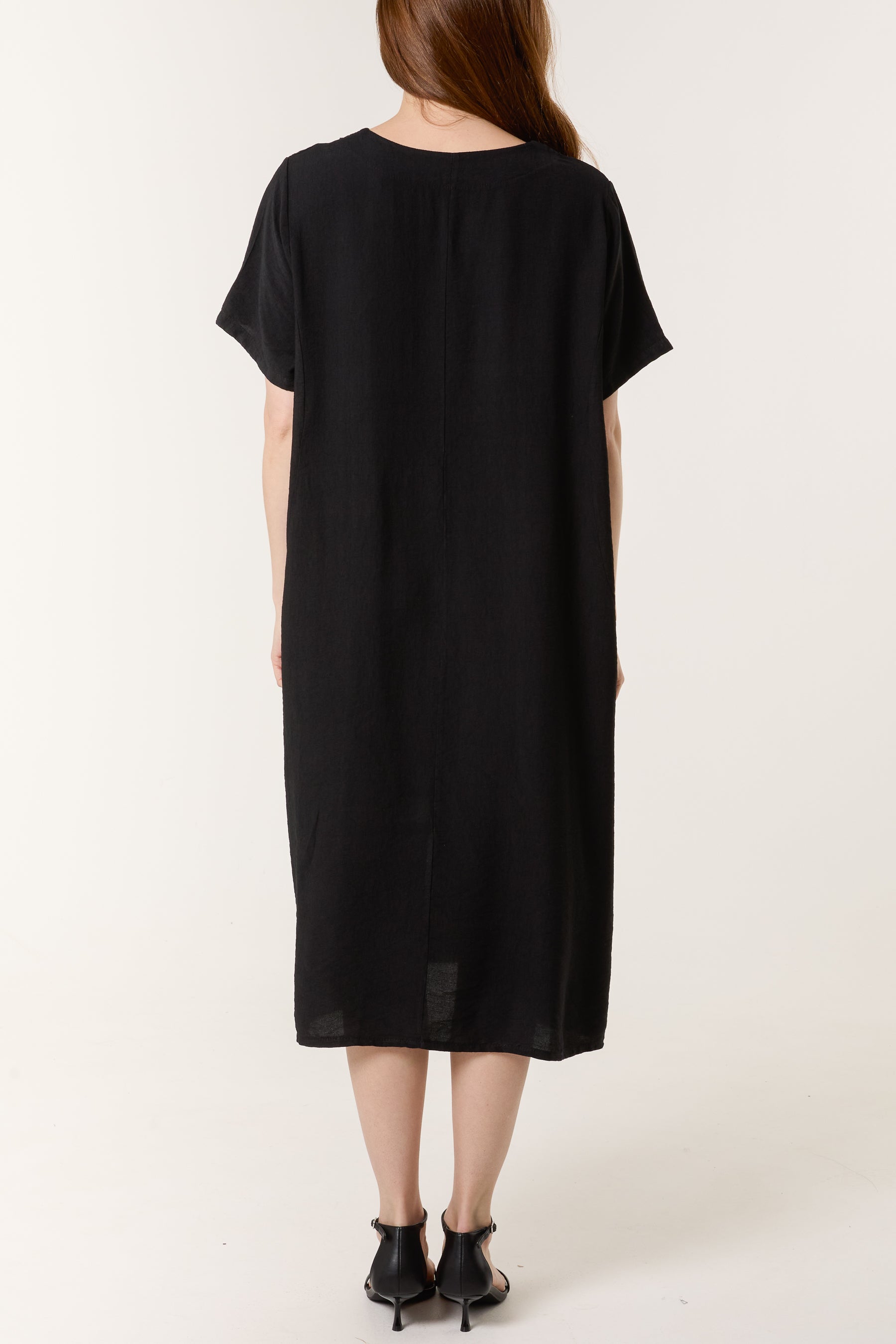 Boat Neck Short Sleeve Midi Dress