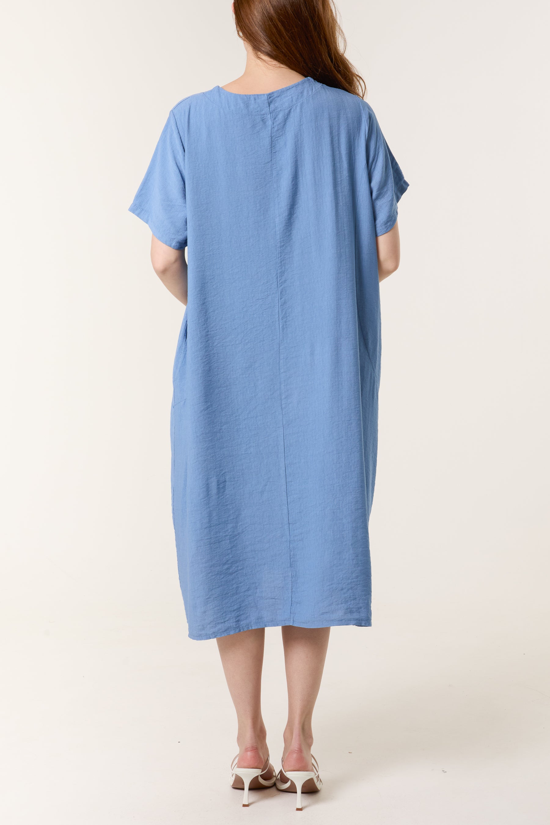 Boat Neck Short Sleeve Midi Dress
