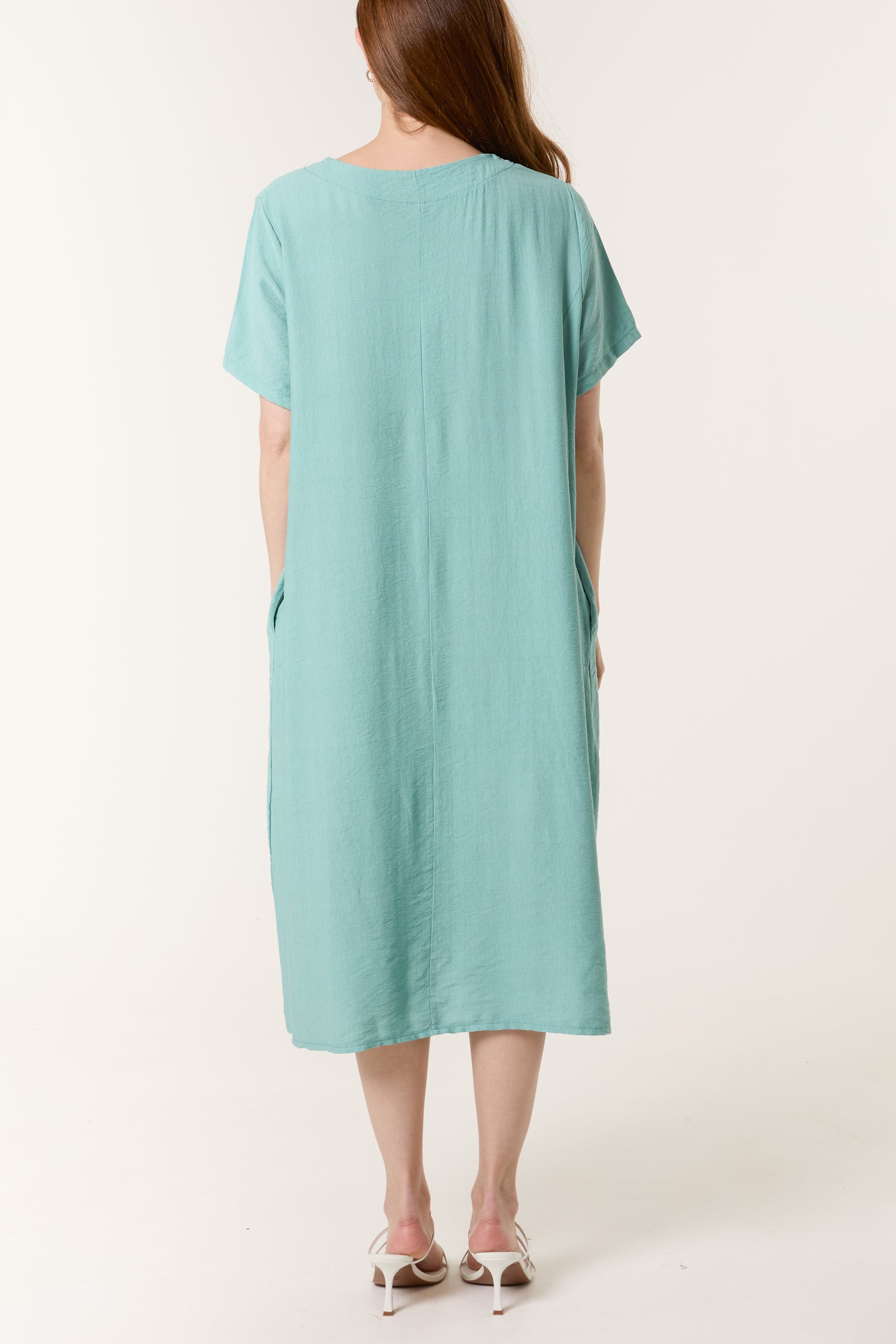 Boat Neck Short Sleeve Midi Dress
