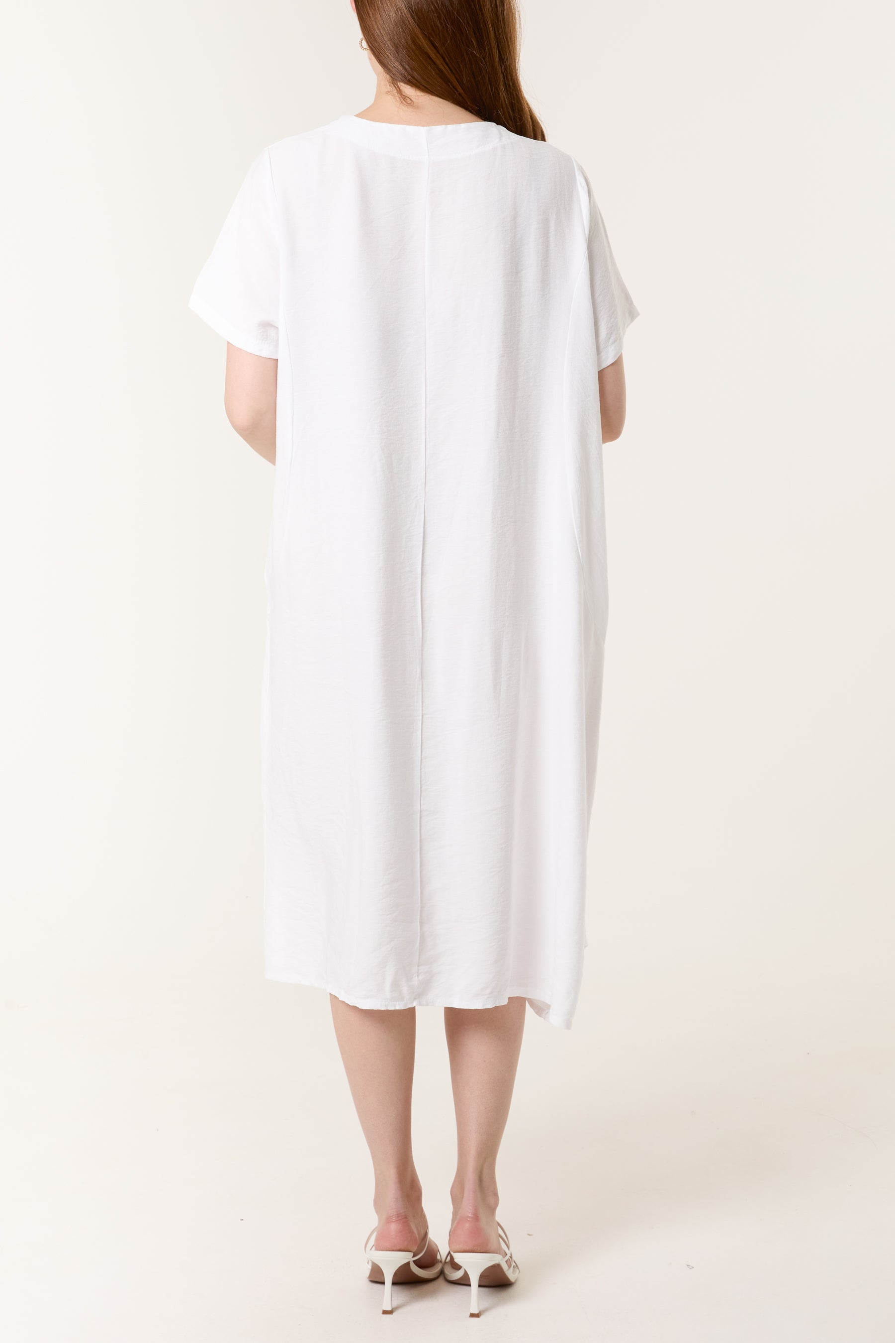 Boat Neck Short Sleeve Midi Dress