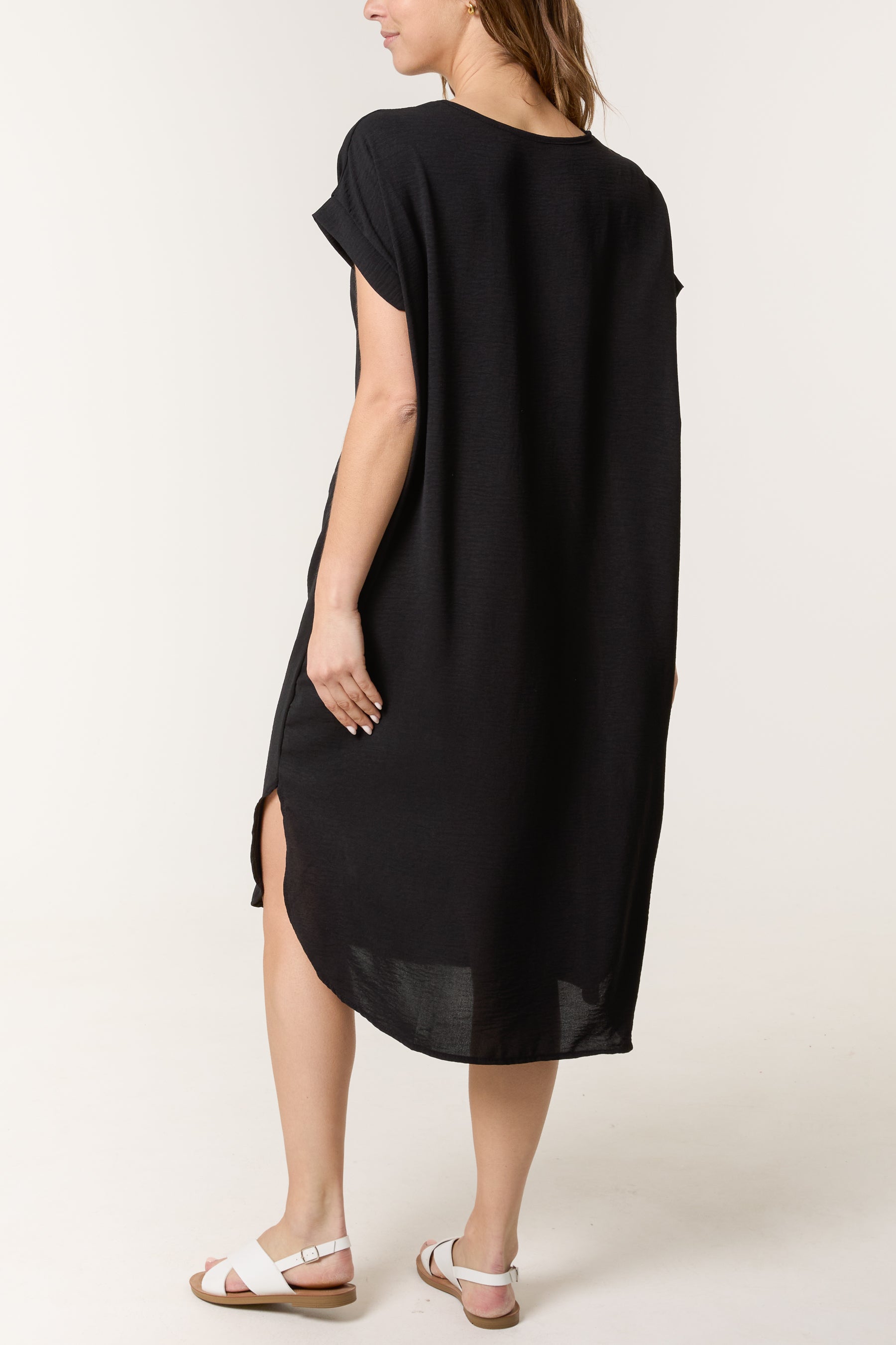V-Neck Short Sleeve Midi Dress