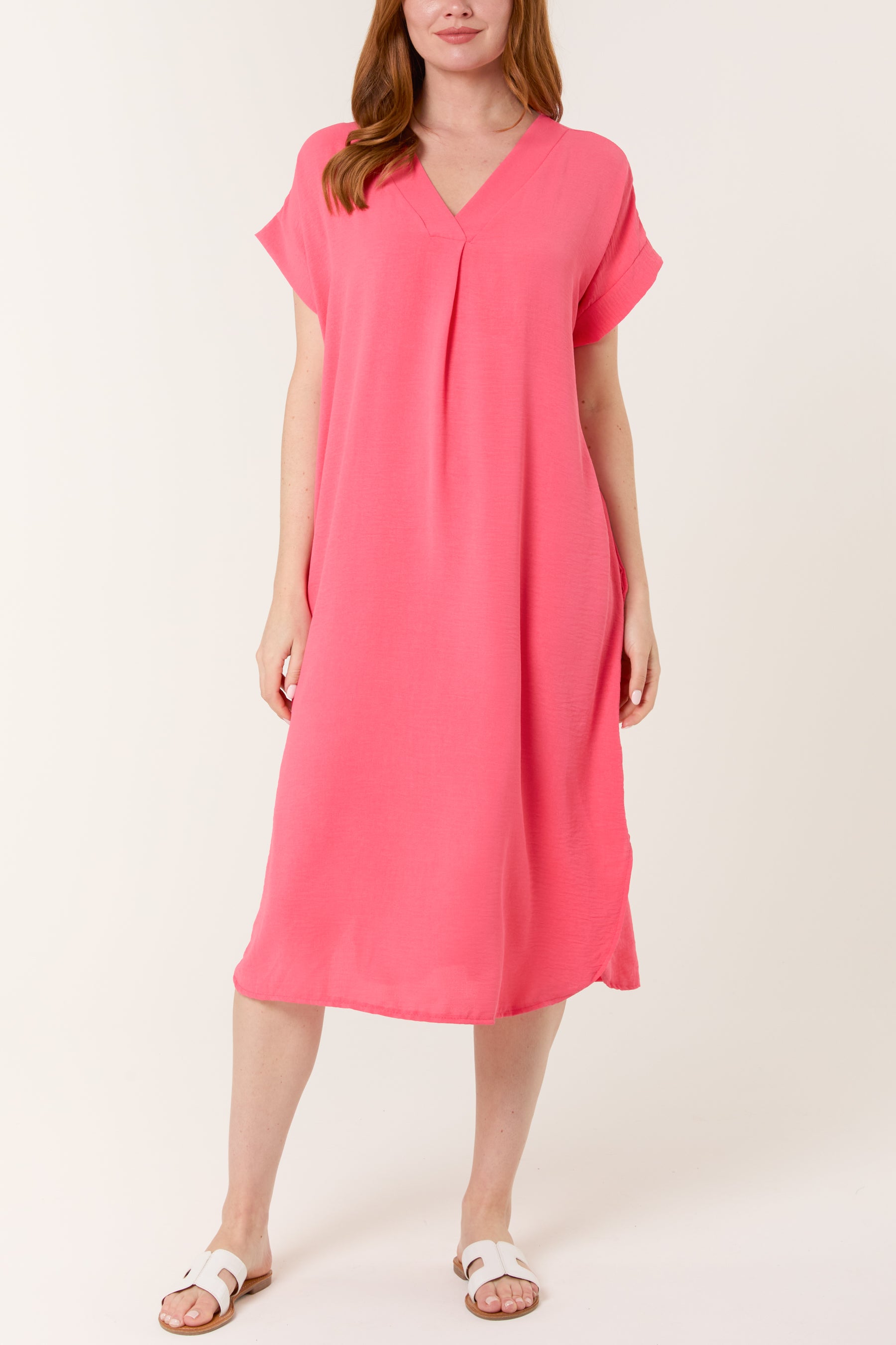 V-Neck Short Sleeve Midi Dress