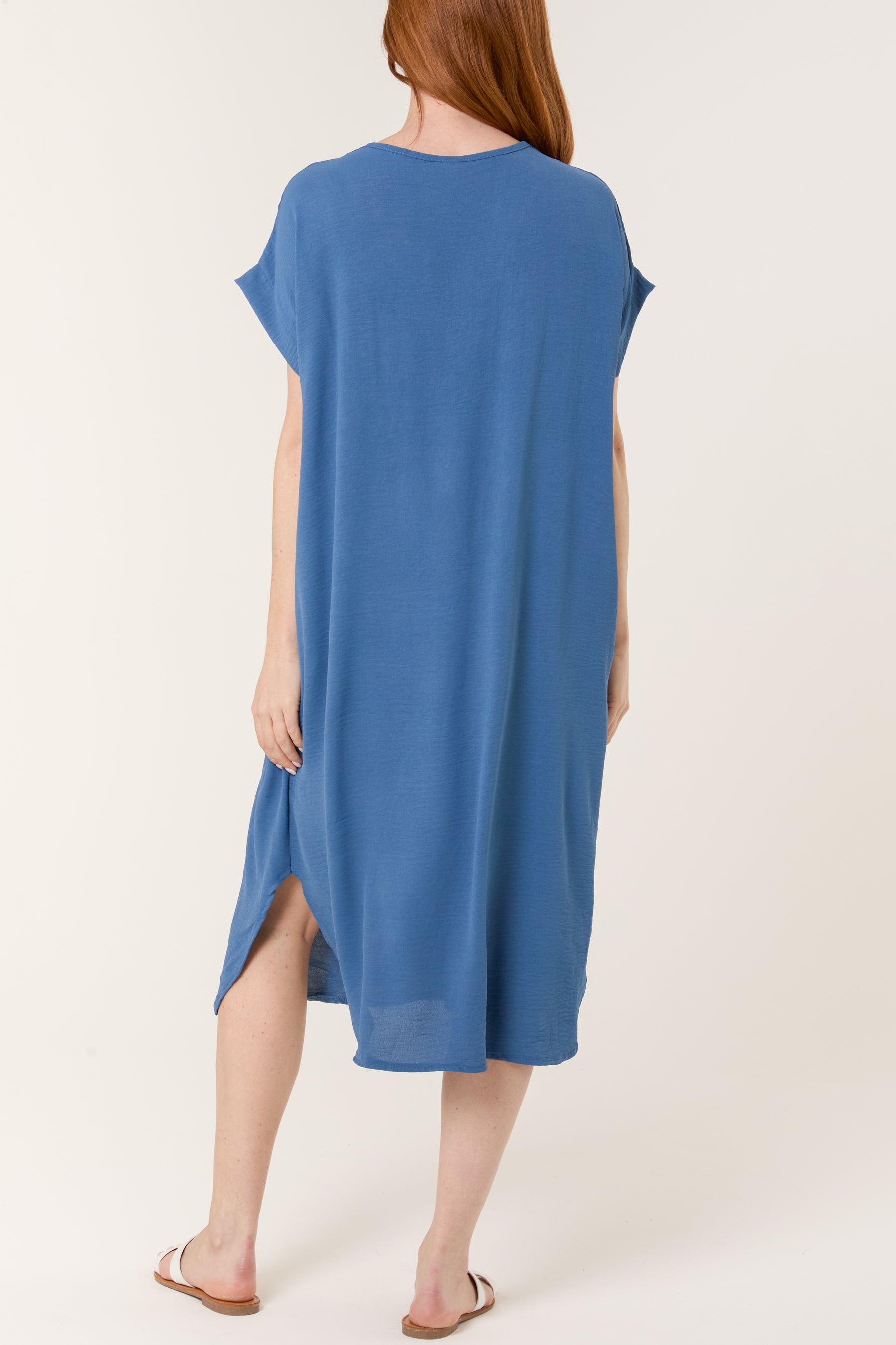 V-Neck Short Sleeve Midi Dress