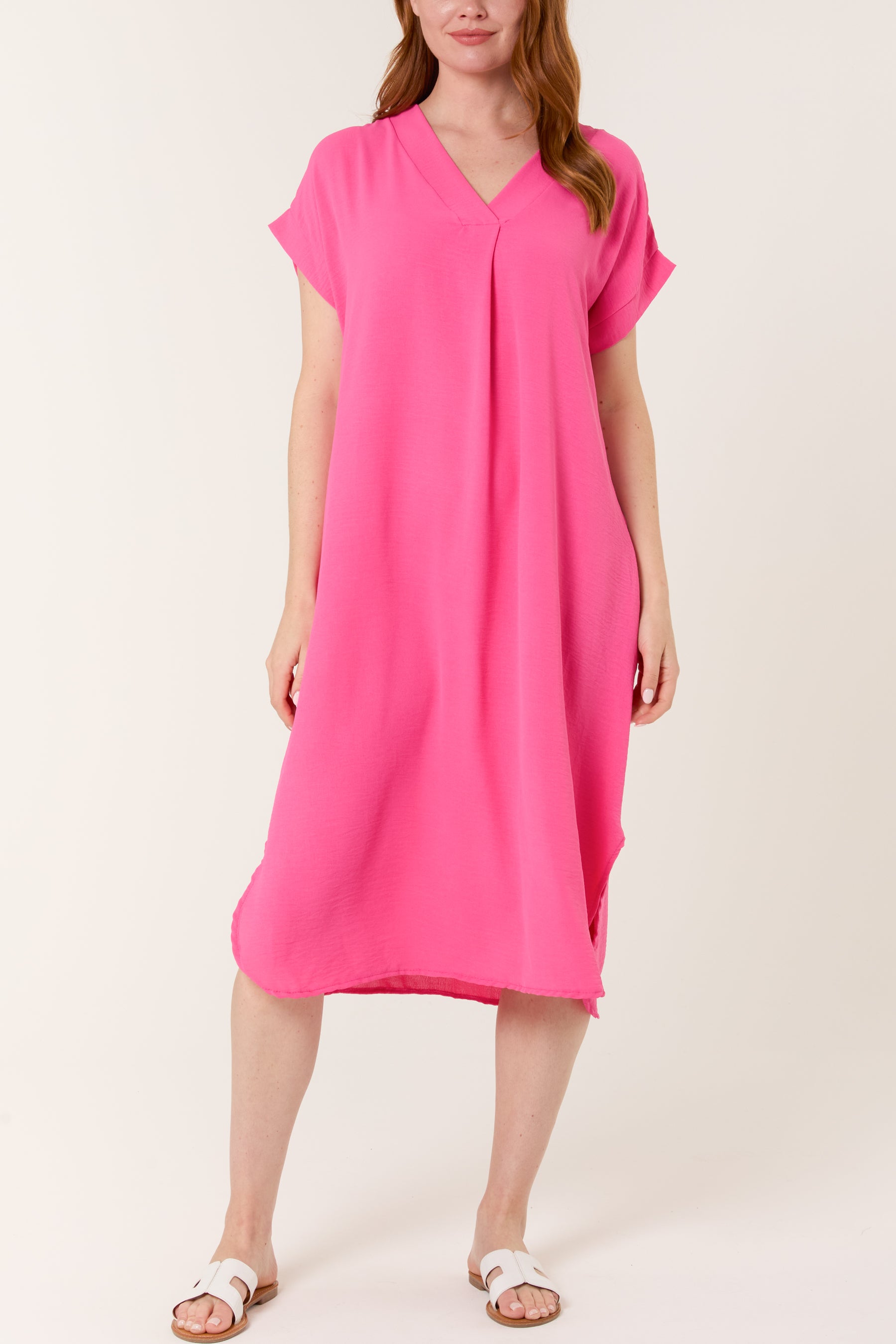 V-Neck Short Sleeve Midi Dress