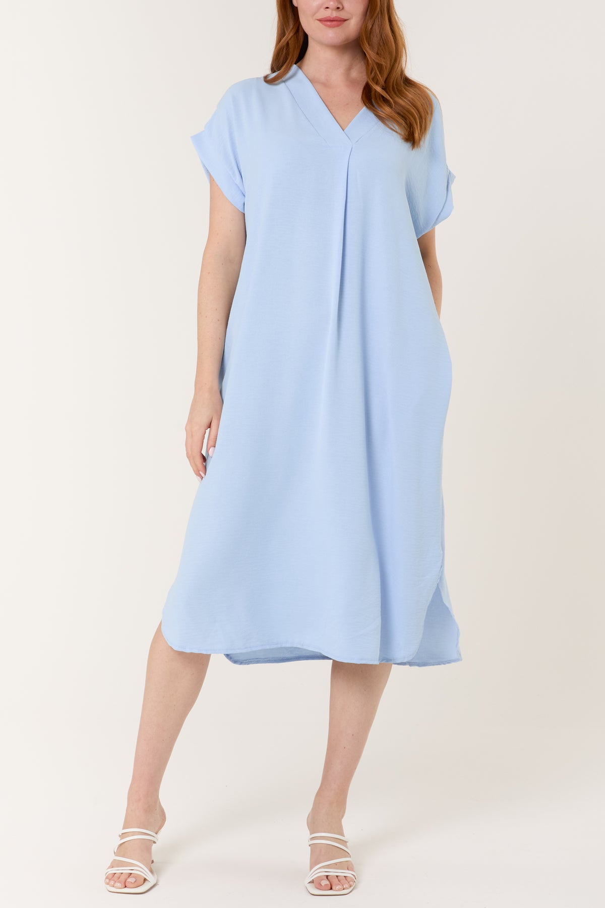 V-Neck Short Sleeve Midi Dress