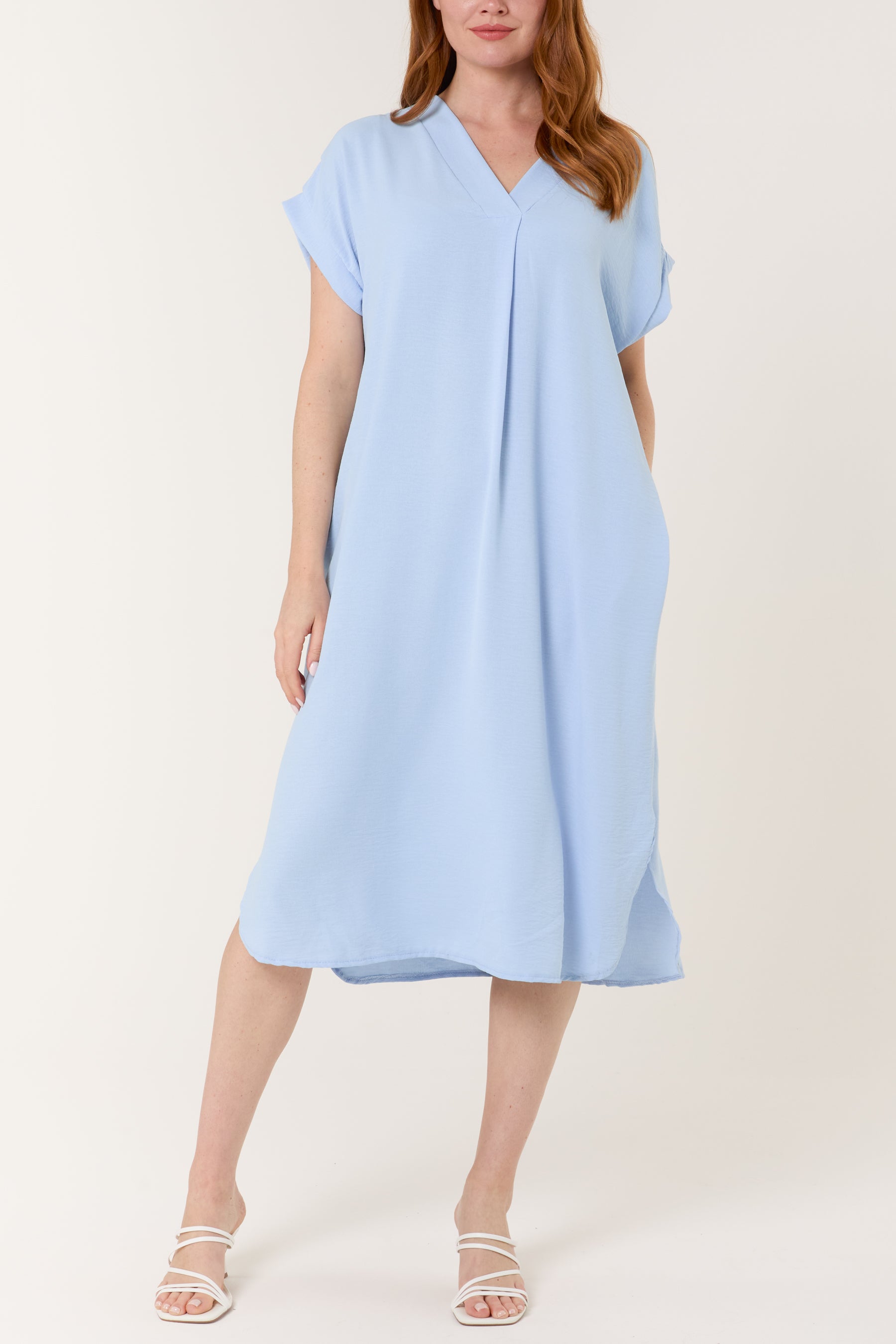 V-Neck Short Sleeve Midi Dress