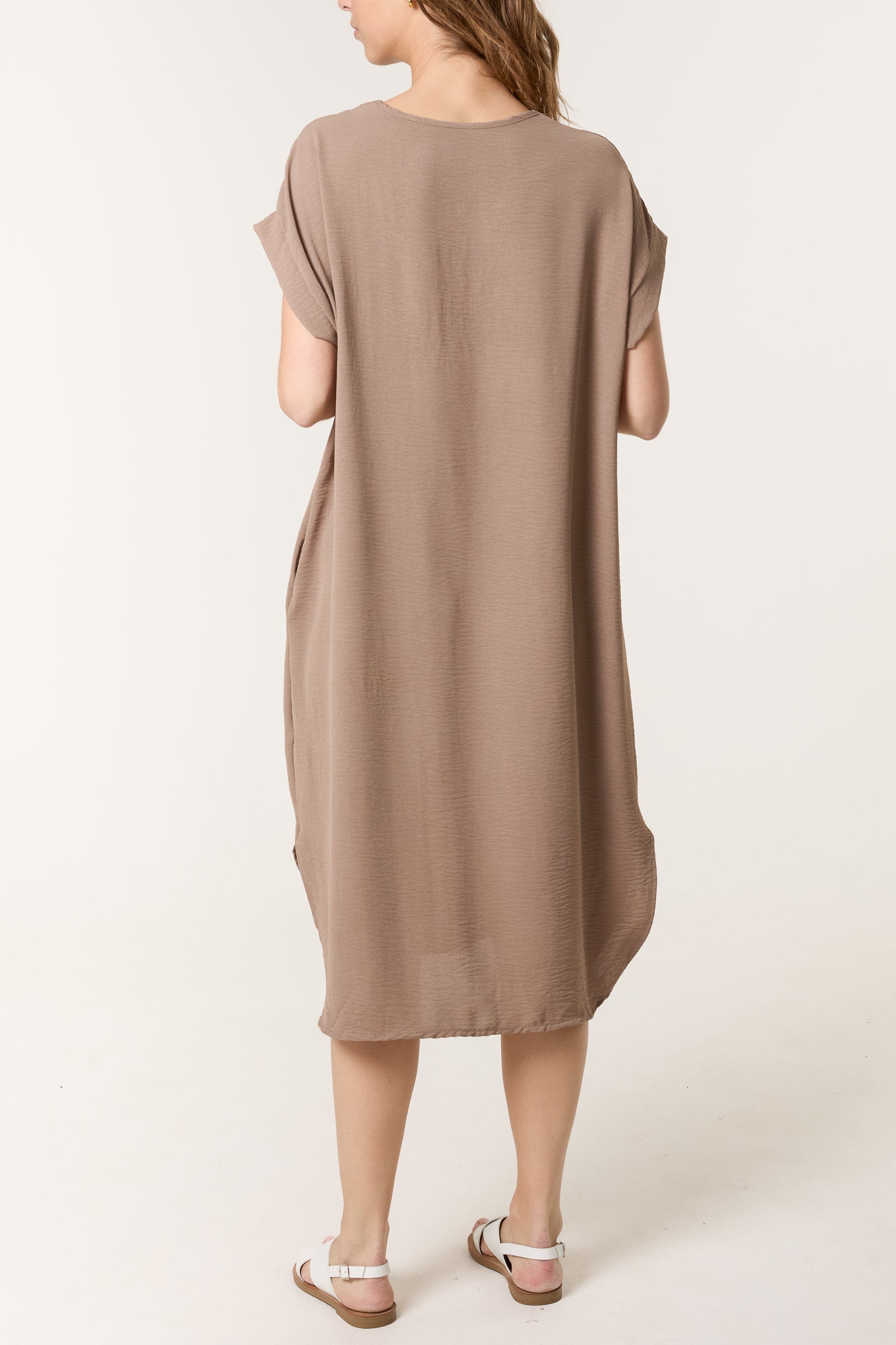V-Neck Short Sleeve Midi Dress