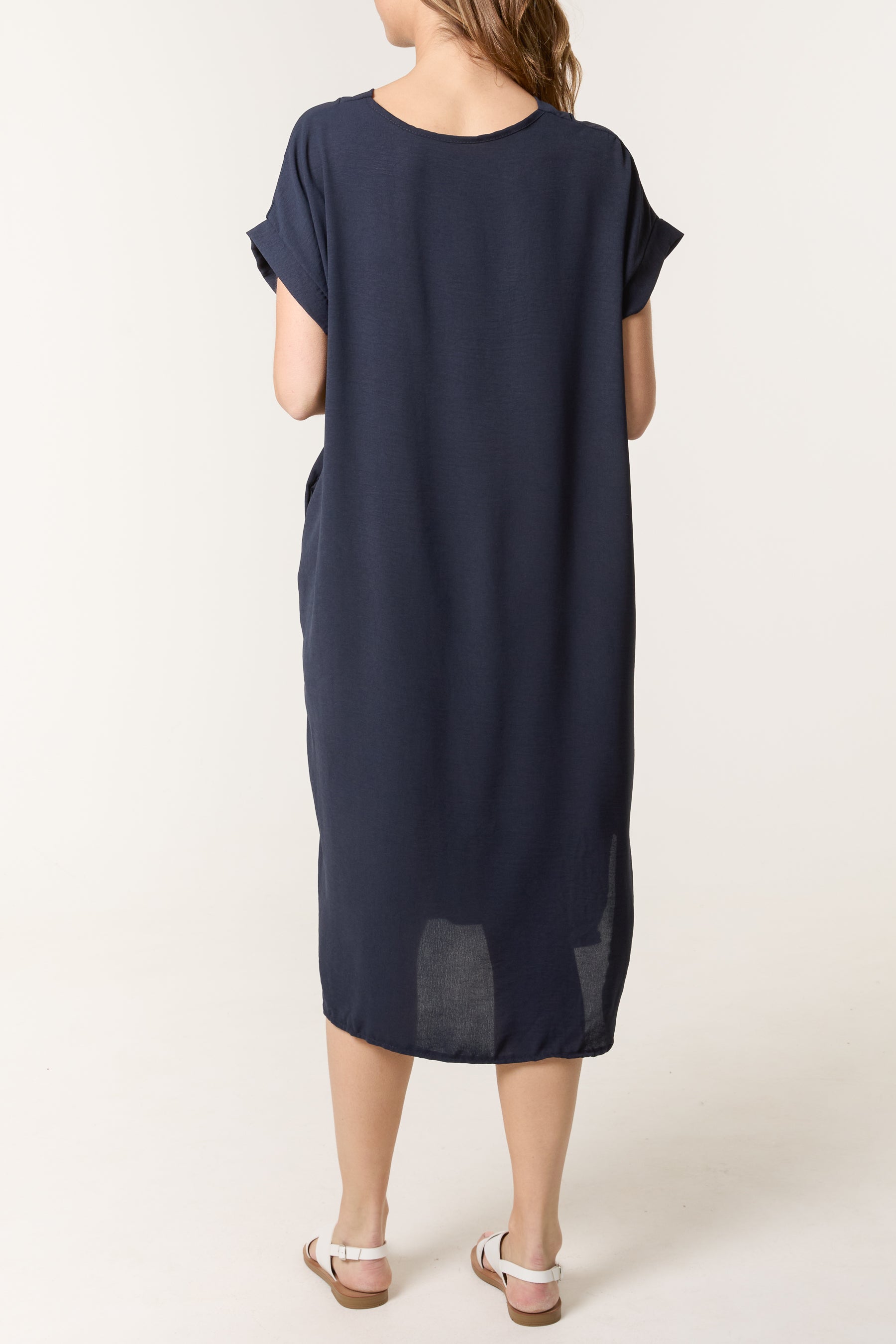 V-Neck Short Sleeve Midi Dress
