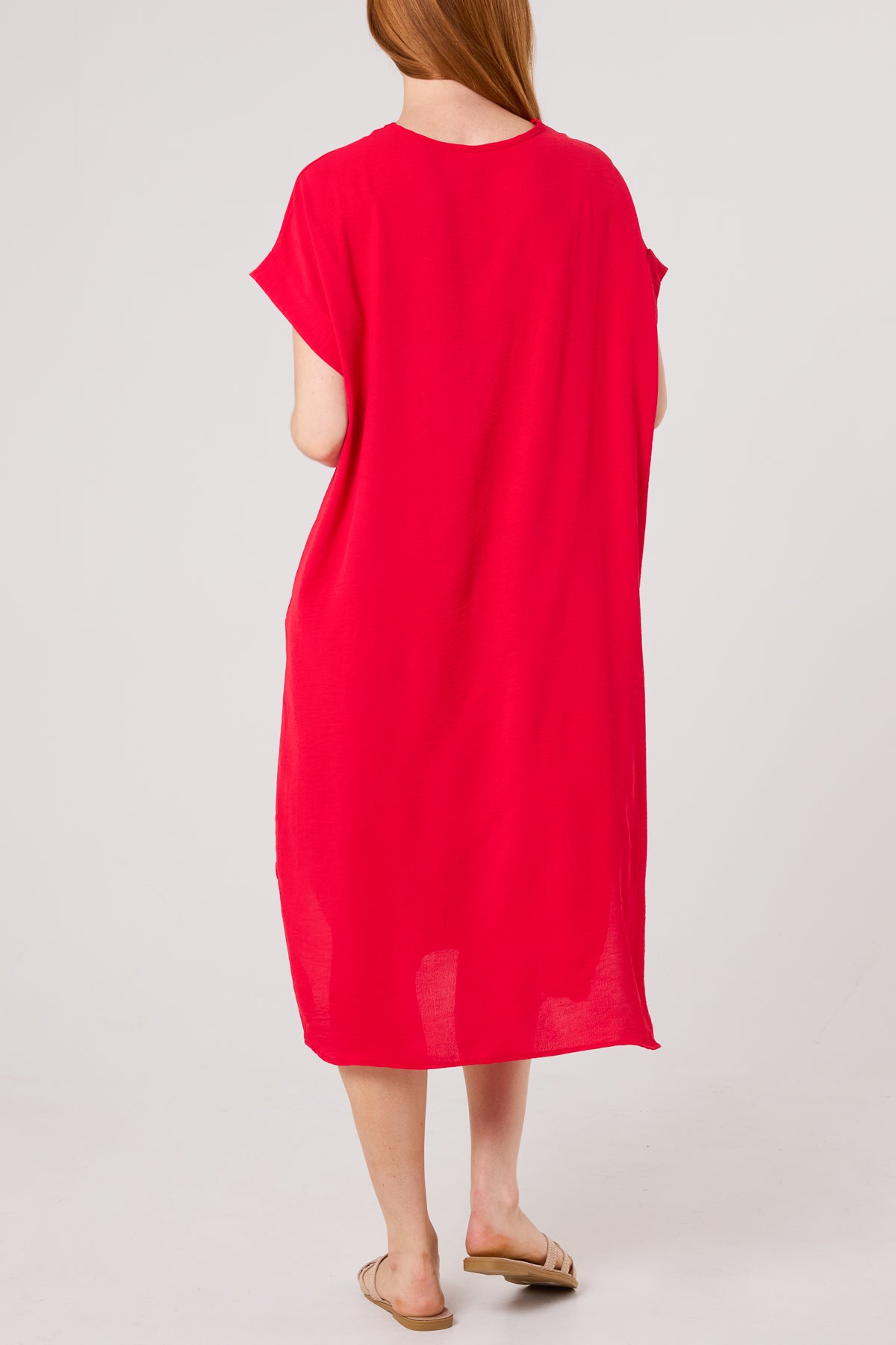 V-Neck Short Sleeve Midi Dress