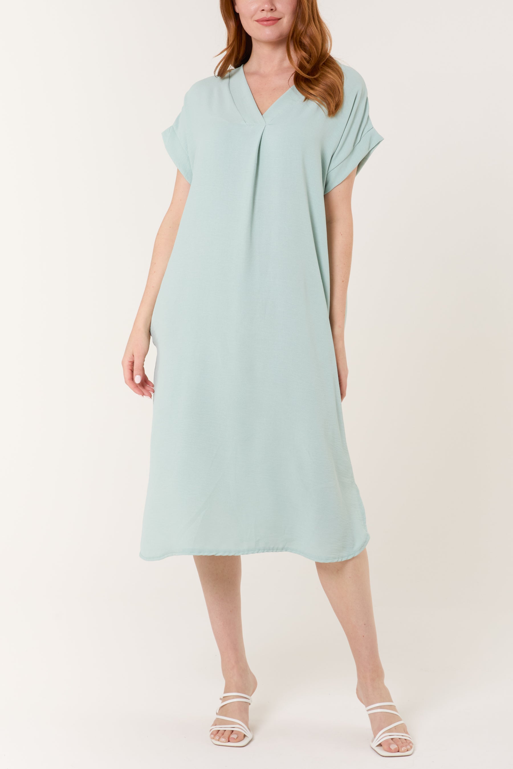 V-Neck Short Sleeve Midi Dress