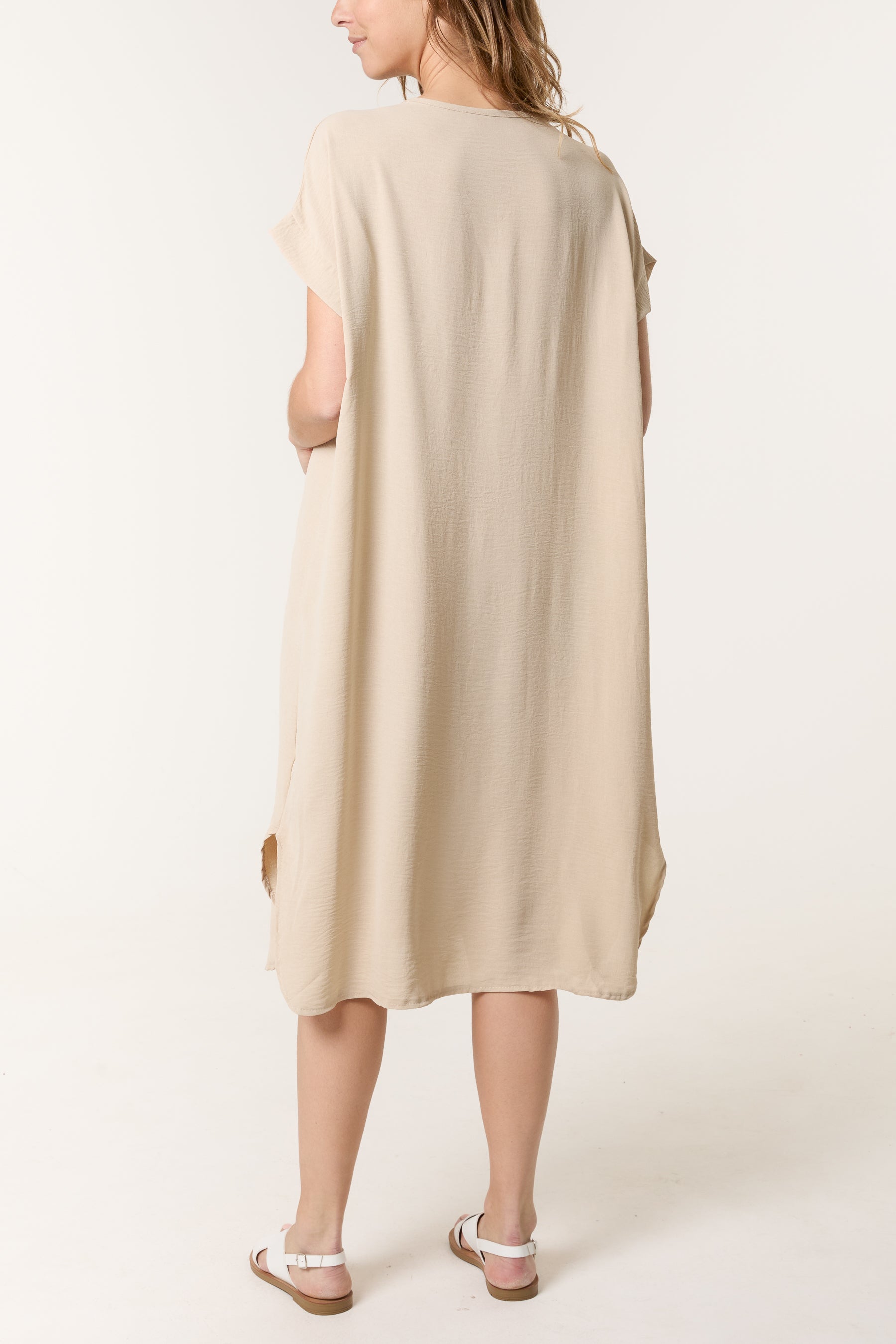 V-Neck Short Sleeve Midi Dress