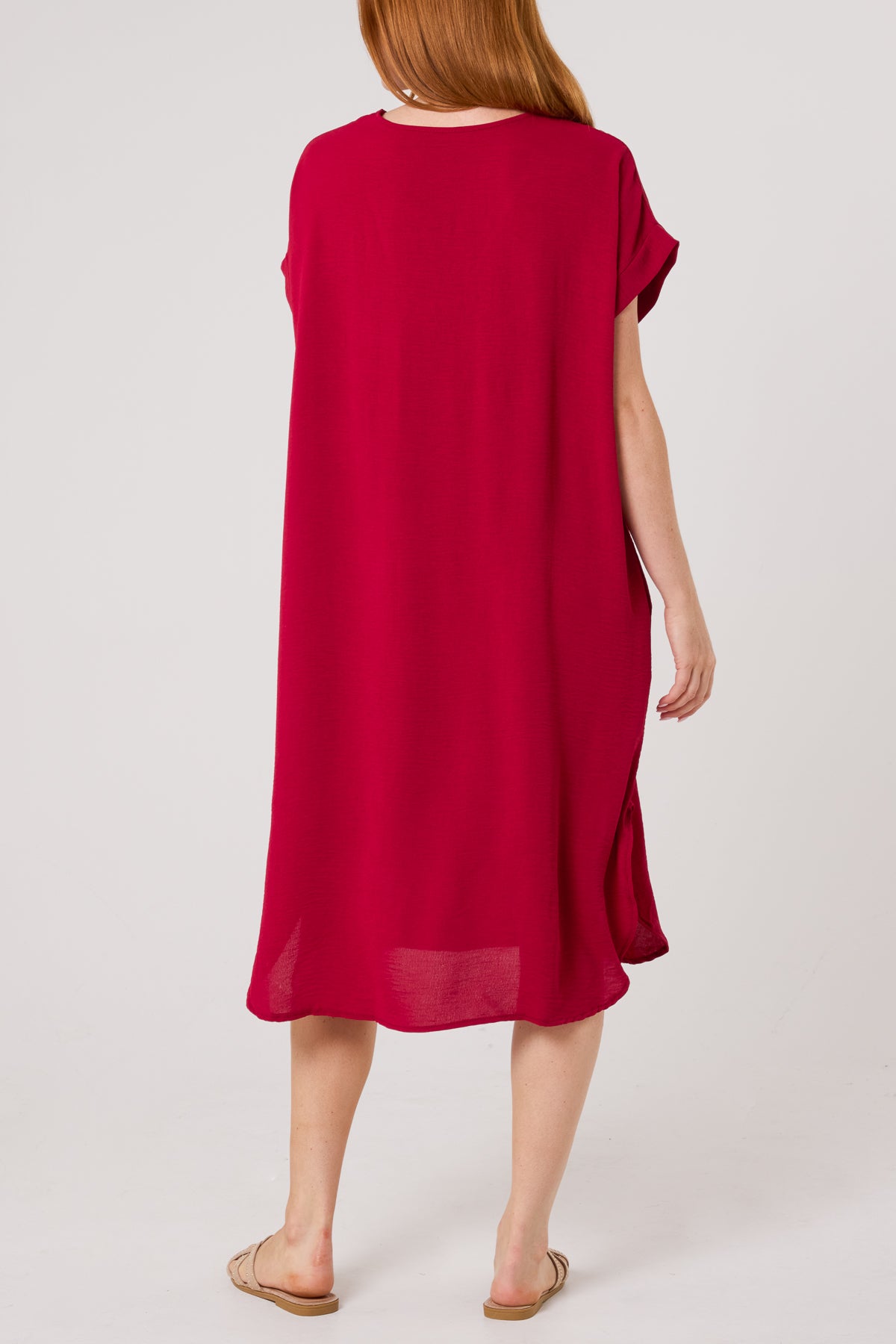 V-Neck Short Sleeve Midi Dress
