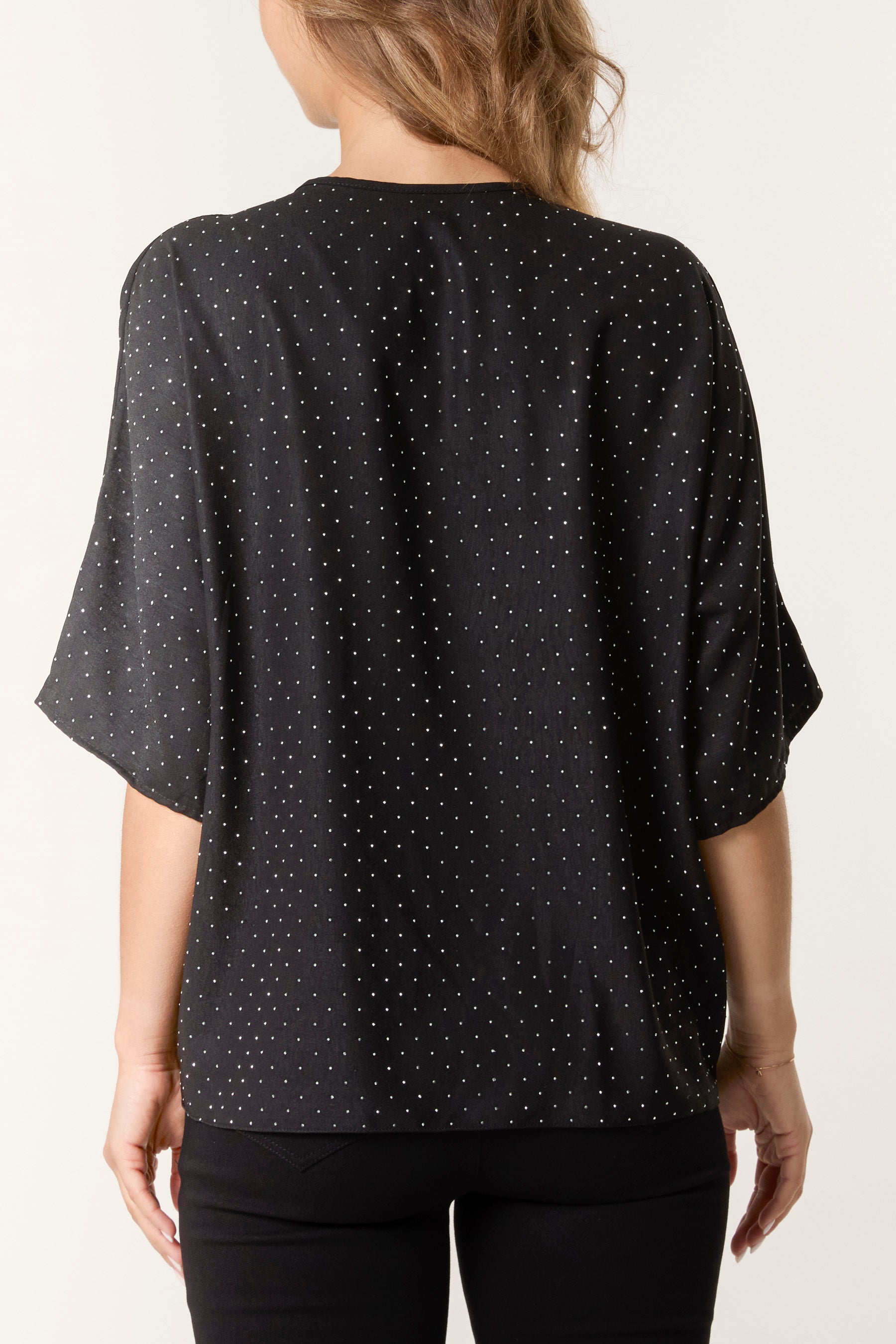 Diamante V-Neck Front Knot Top