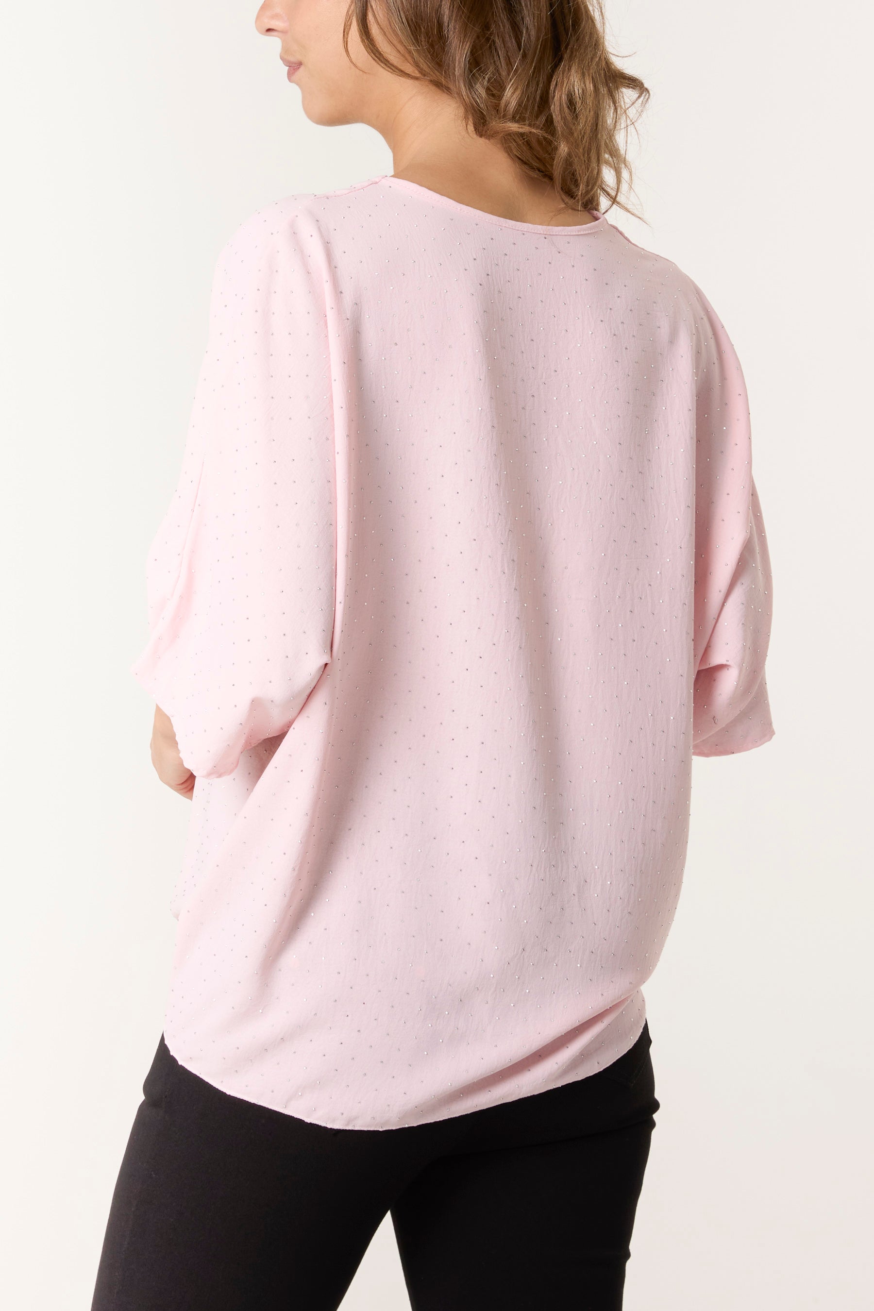 Diamante V-Neck Front Knot Top