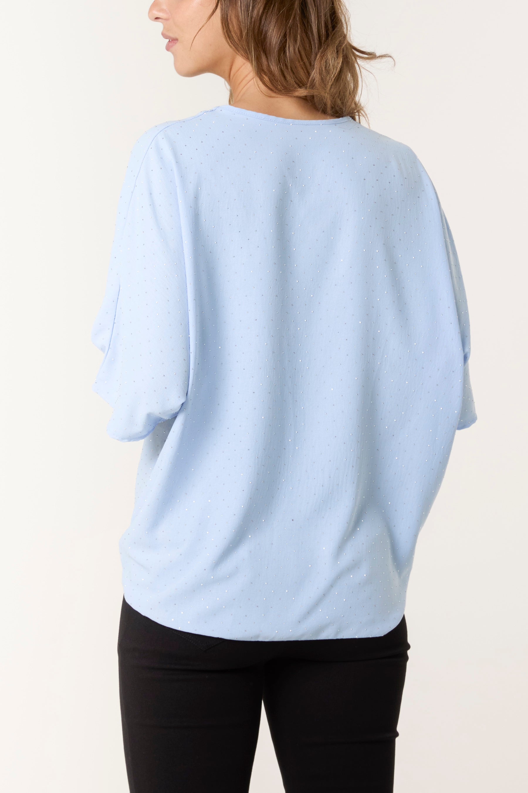 Diamante V-Neck Front Knot Top