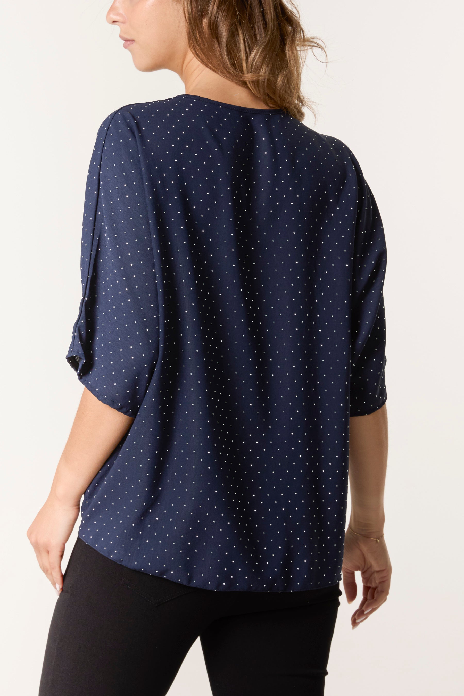 Diamante V-Neck Front Knot Top