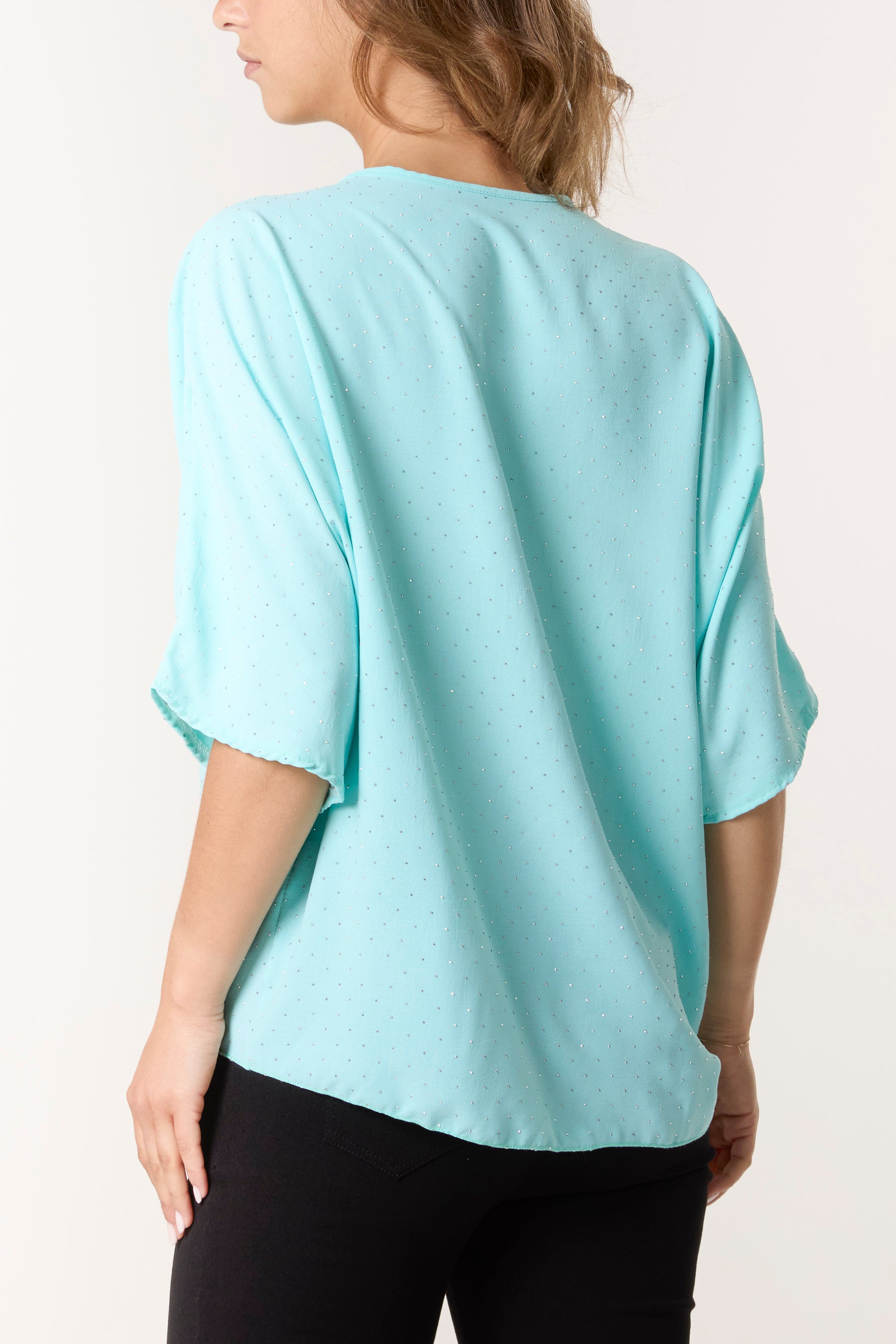 Diamante V-Neck Front Knot Top