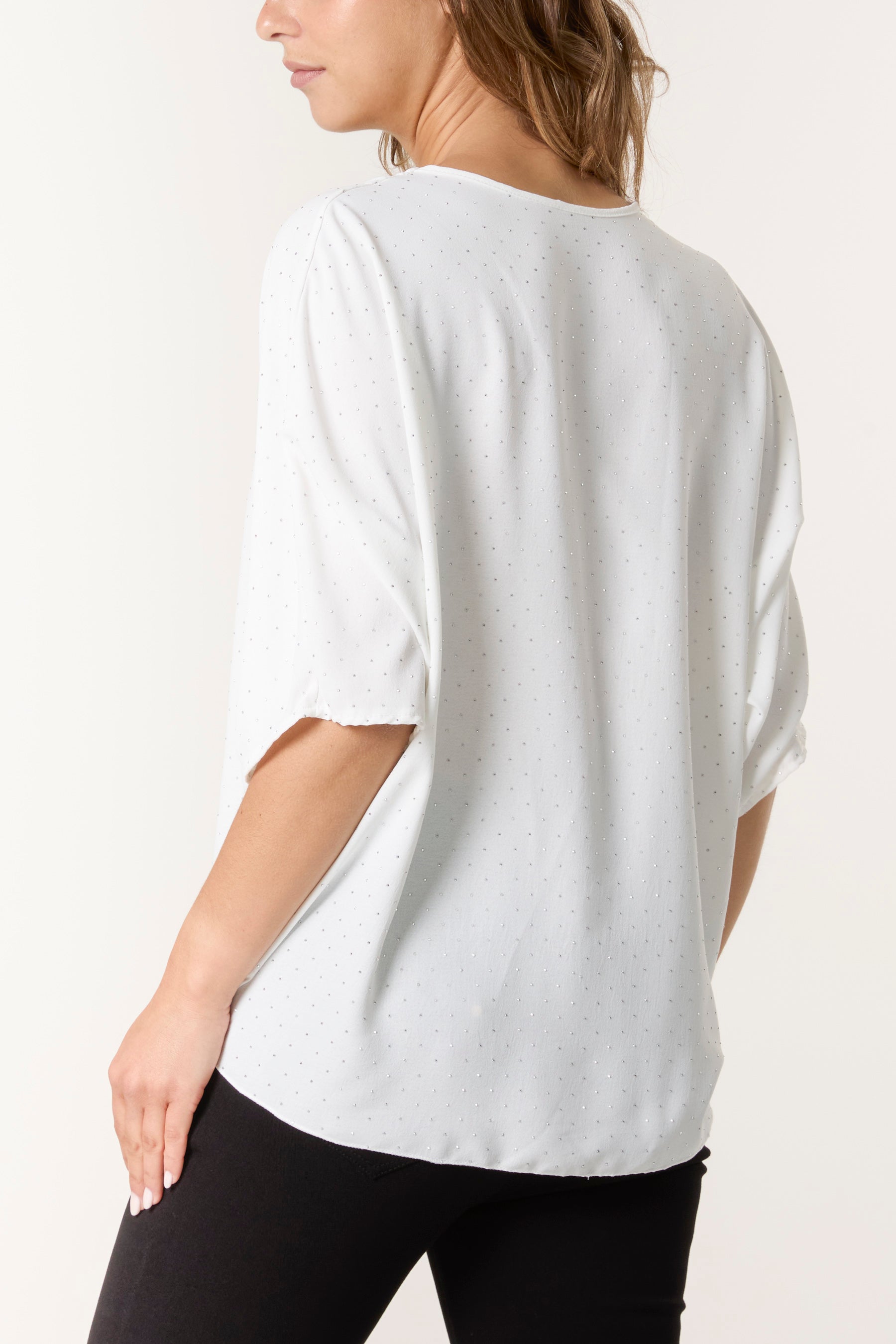 Diamante V-Neck Front Knot Top