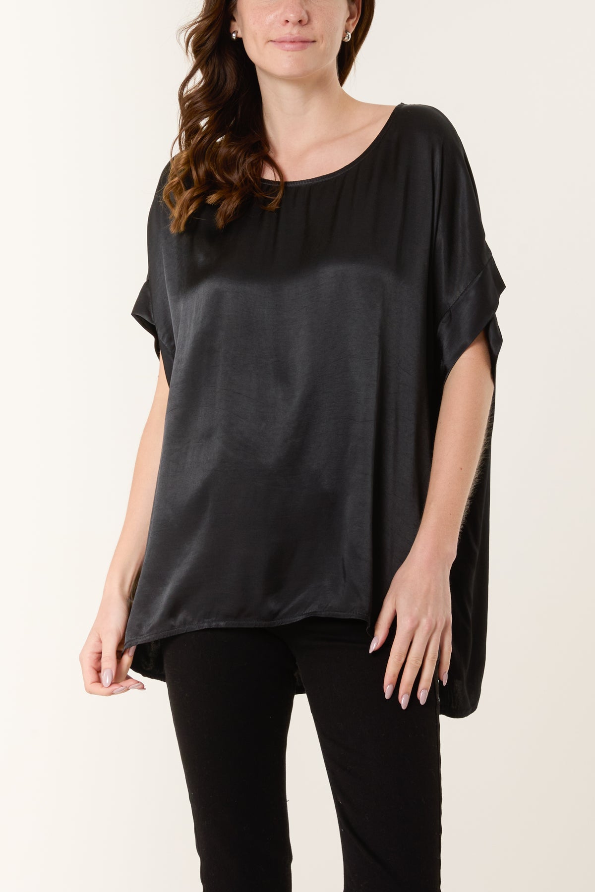 Round Neck Short Sleeve Satin Top