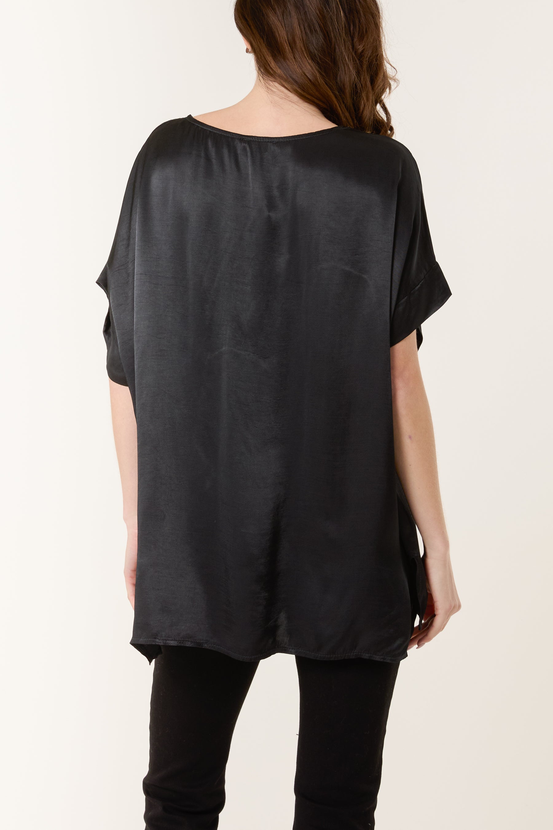 Round Neck Short Sleeve Satin Top