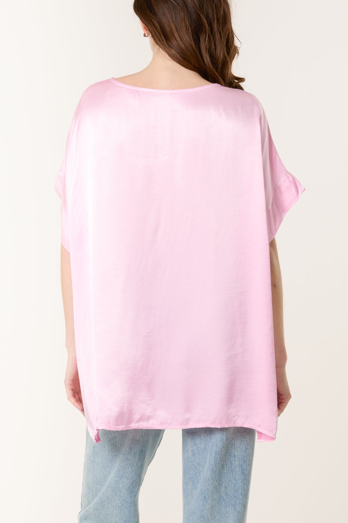 Round Neck Short Sleeve Satin Top