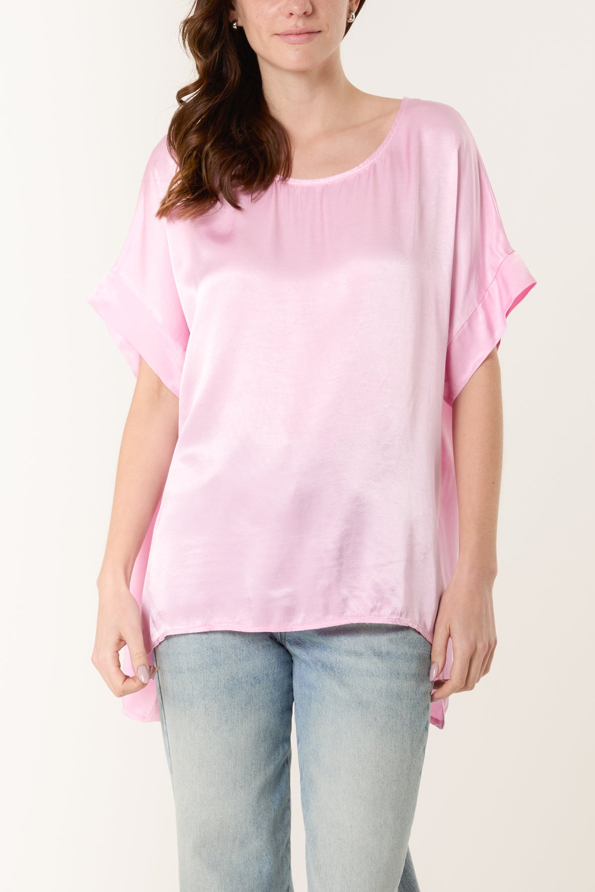 Round Neck Short Sleeve Satin Top