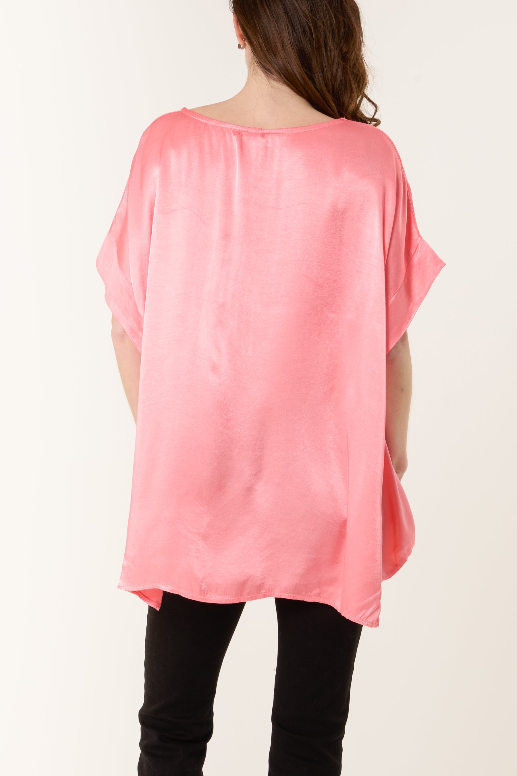Round Neck Short Sleeve Satin Top