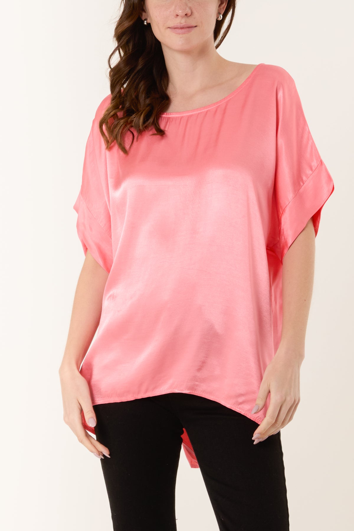 Round Neck Short Sleeve Satin Top