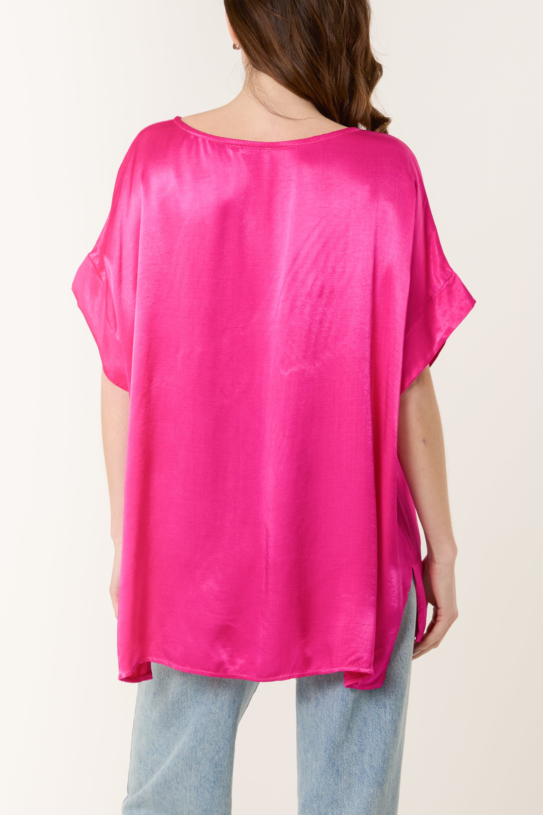 Round Neck Short Sleeve Satin Top