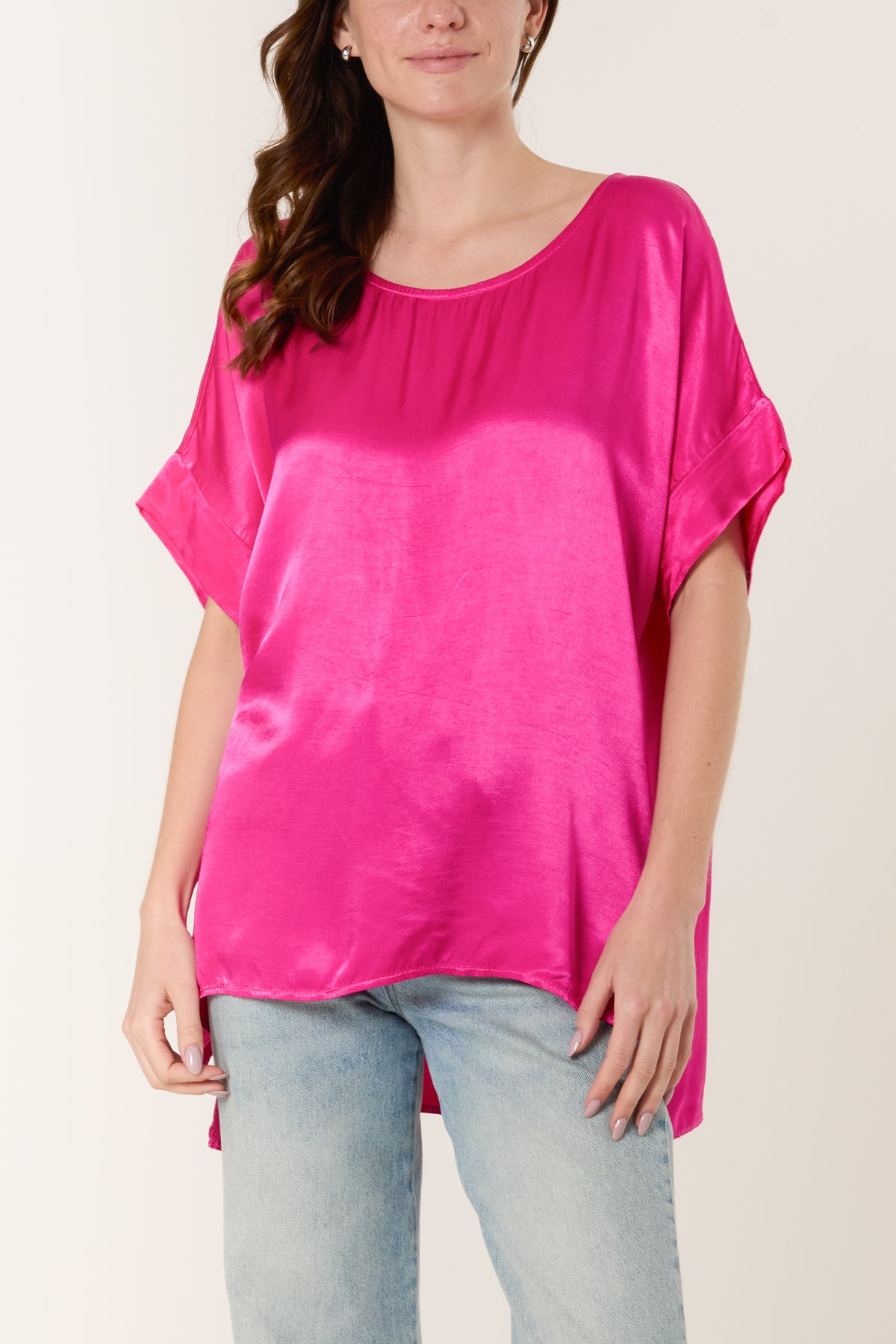 Round Neck Short Sleeve Satin Top
