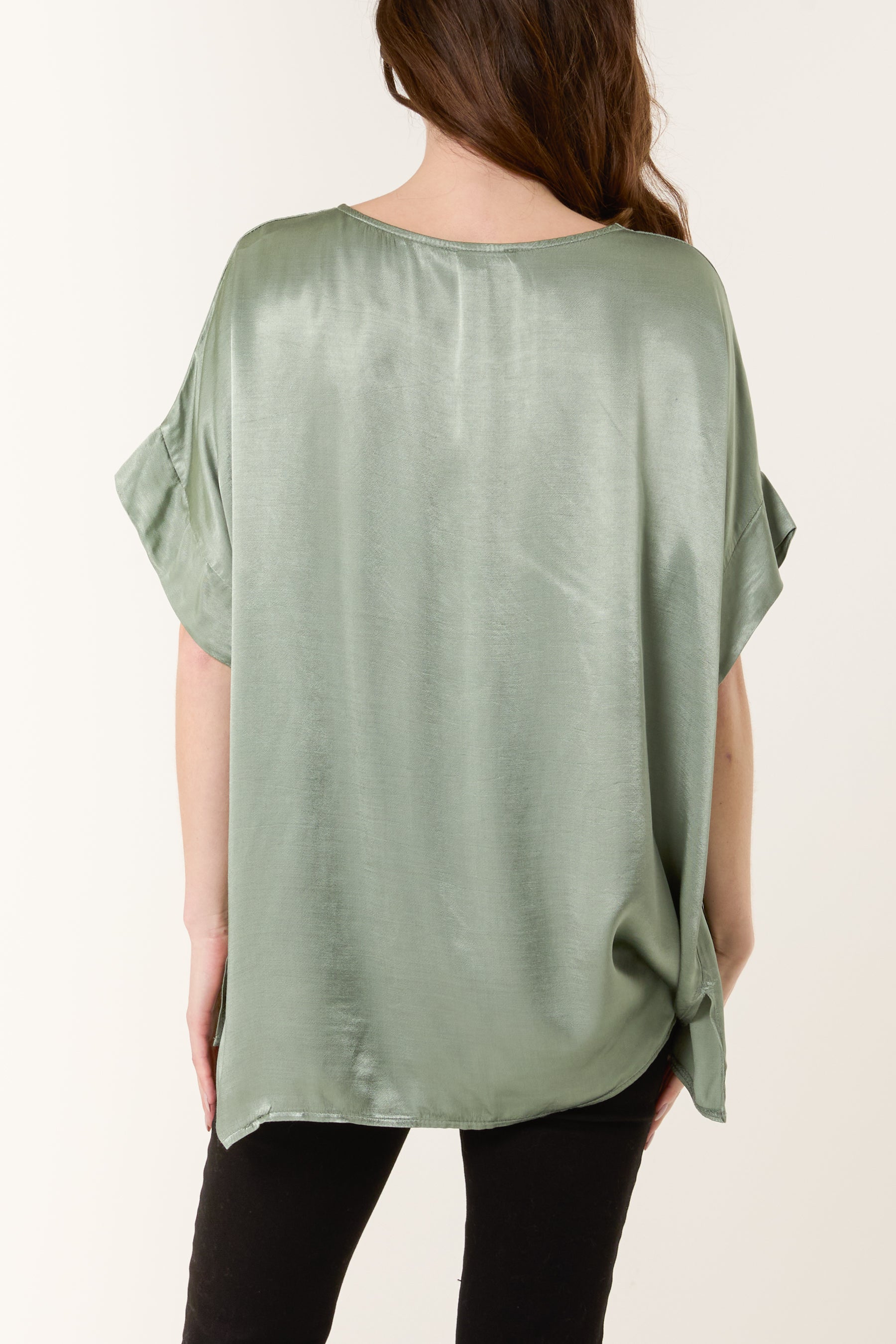 Round Neck Short Sleeve Satin Top